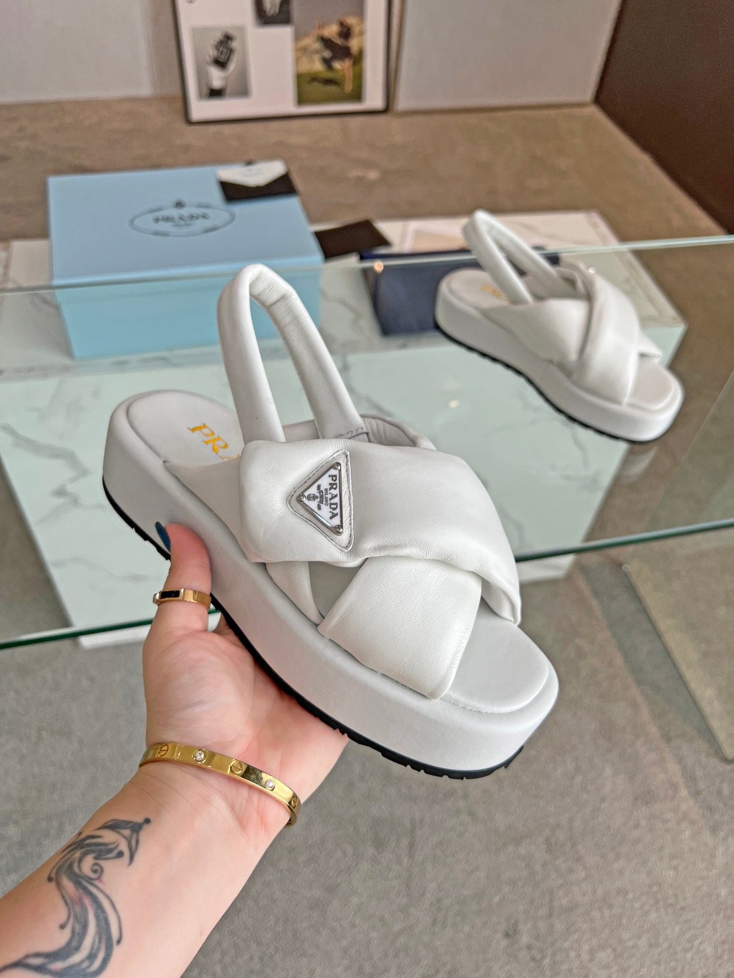 PRA PADDED NAPPA CRISSCROSS SANDALS WHITE LAMBSKIN - 35