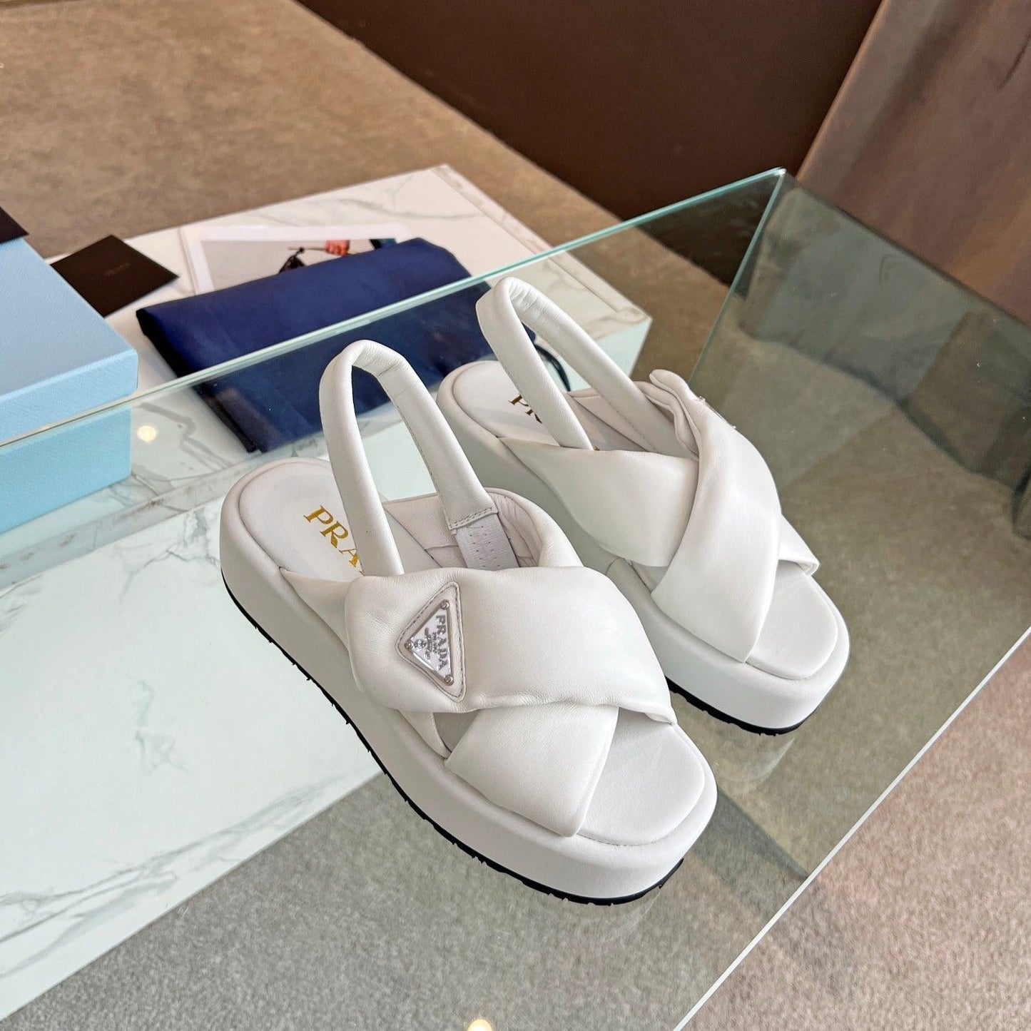 PRA PADDED NAPPA CRISSCROSS SANDALS WHITE LAMBSKIN - 35