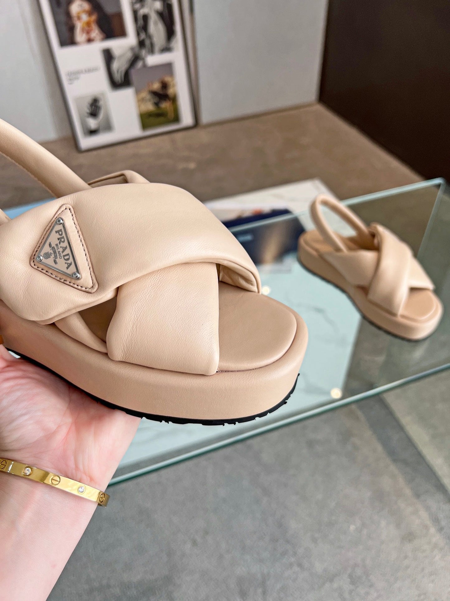 PRA PADDED NAPPA CRISSCROSS SANDALS TUSCAN LAMBSKIN - 35