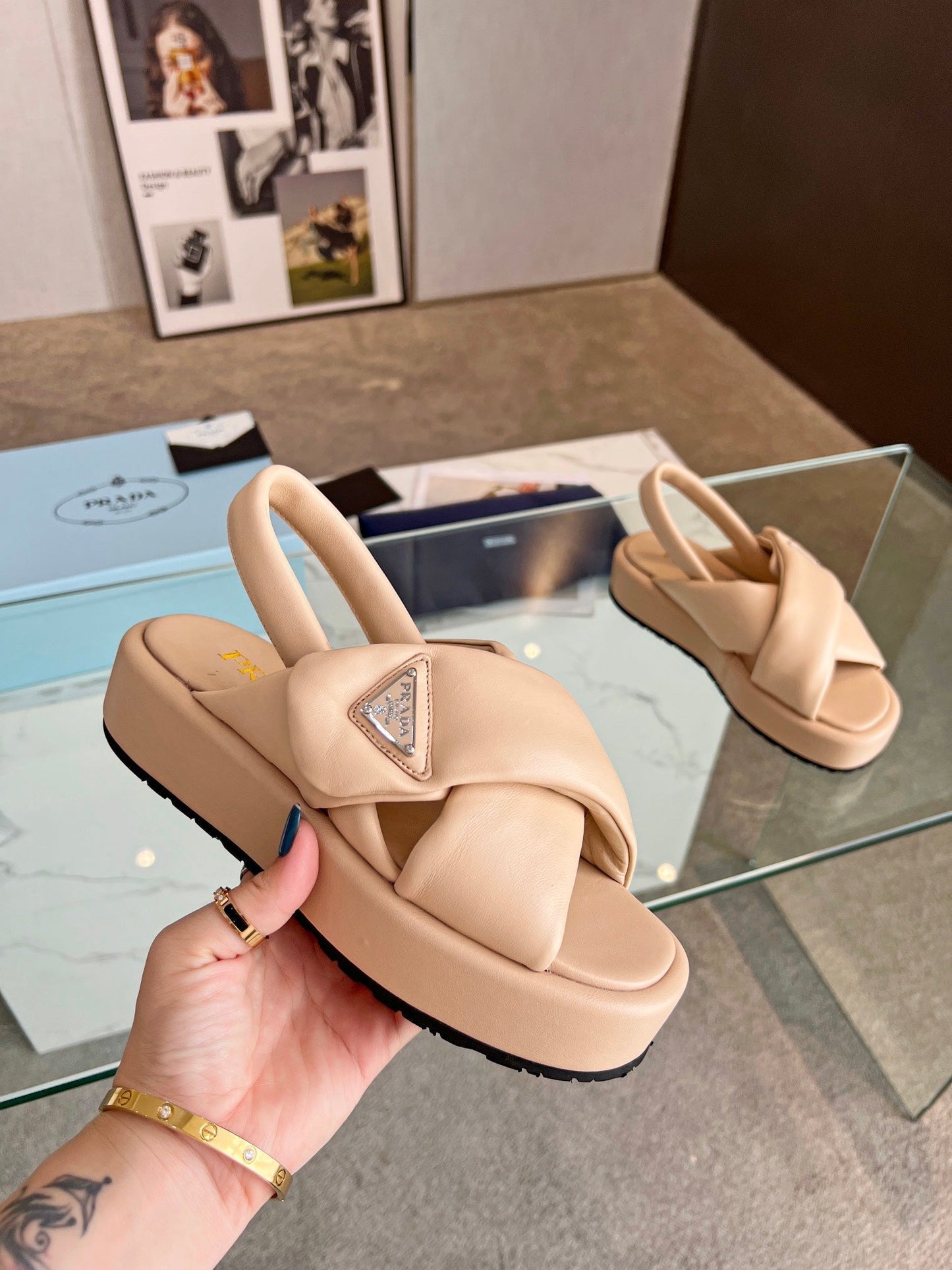 PRA PADDED NAPPA CRISSCROSS SANDALS TUSCAN LAMBSKIN - 35