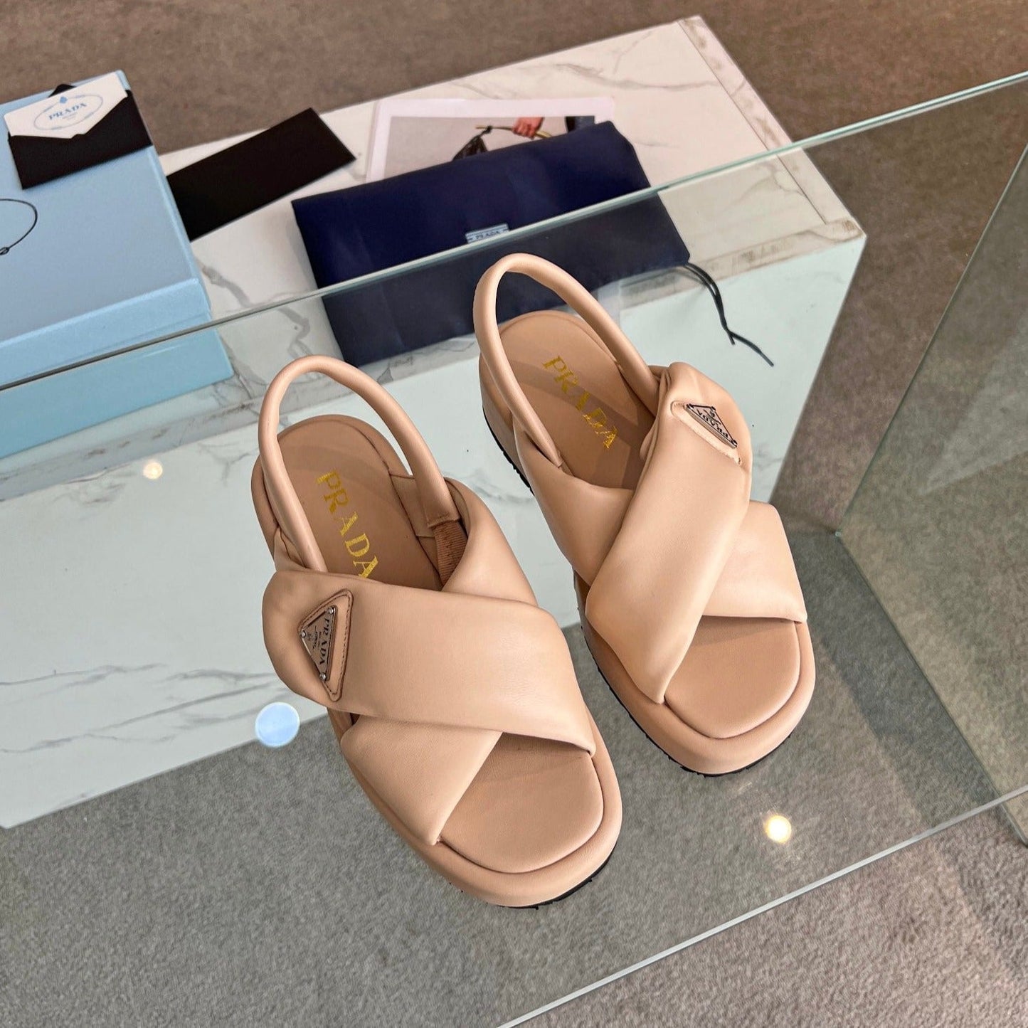 PRA PADDED NAPPA CRISSCROSS SANDALS TUSCAN LAMBSKIN - 35