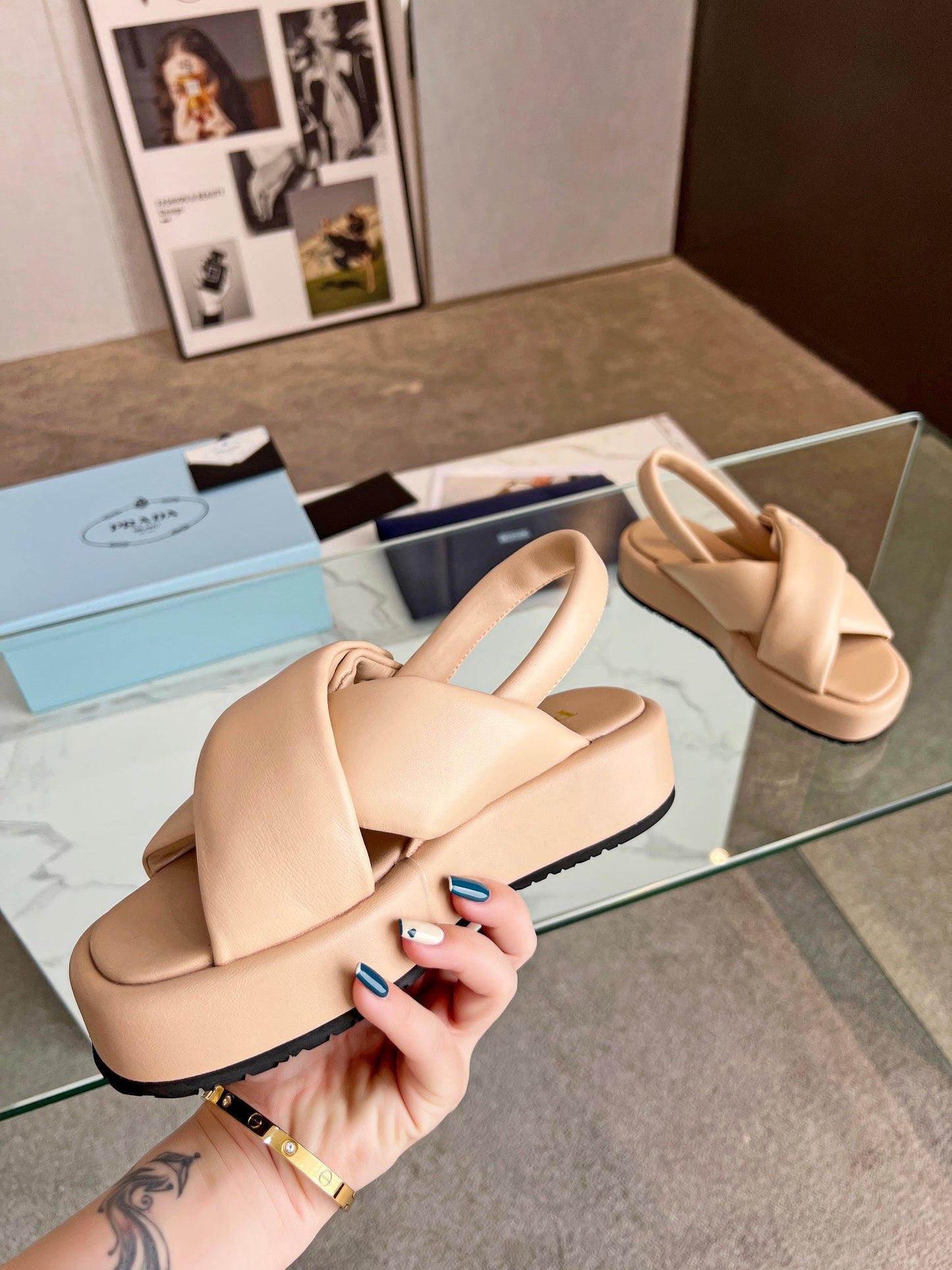 PRA PADDED NAPPA CRISSCROSS SANDALS TUSCAN LAMBSKIN - 35