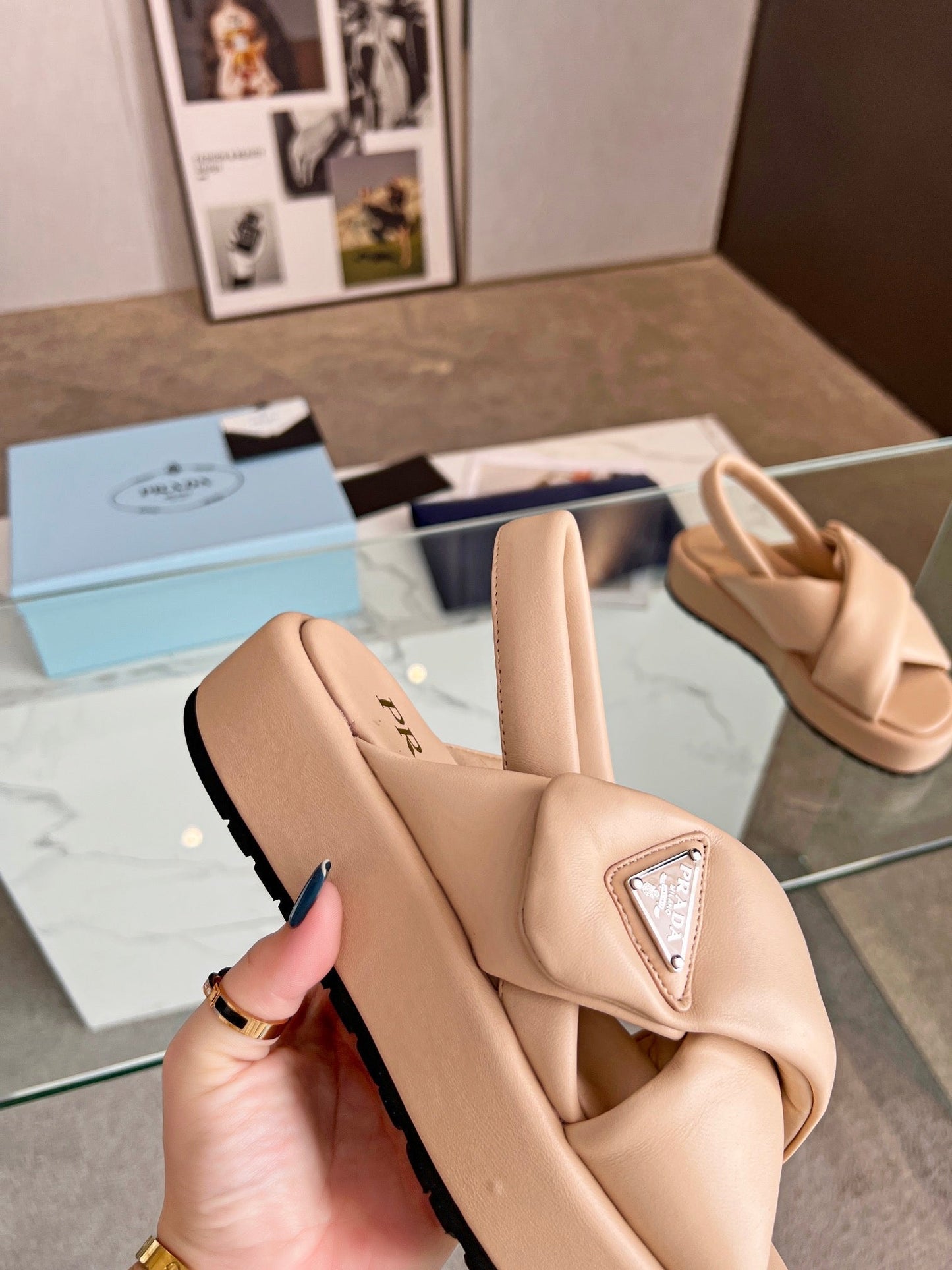 PRA PADDED NAPPA CRISSCROSS SANDALS TUSCAN LAMBSKIN - 35