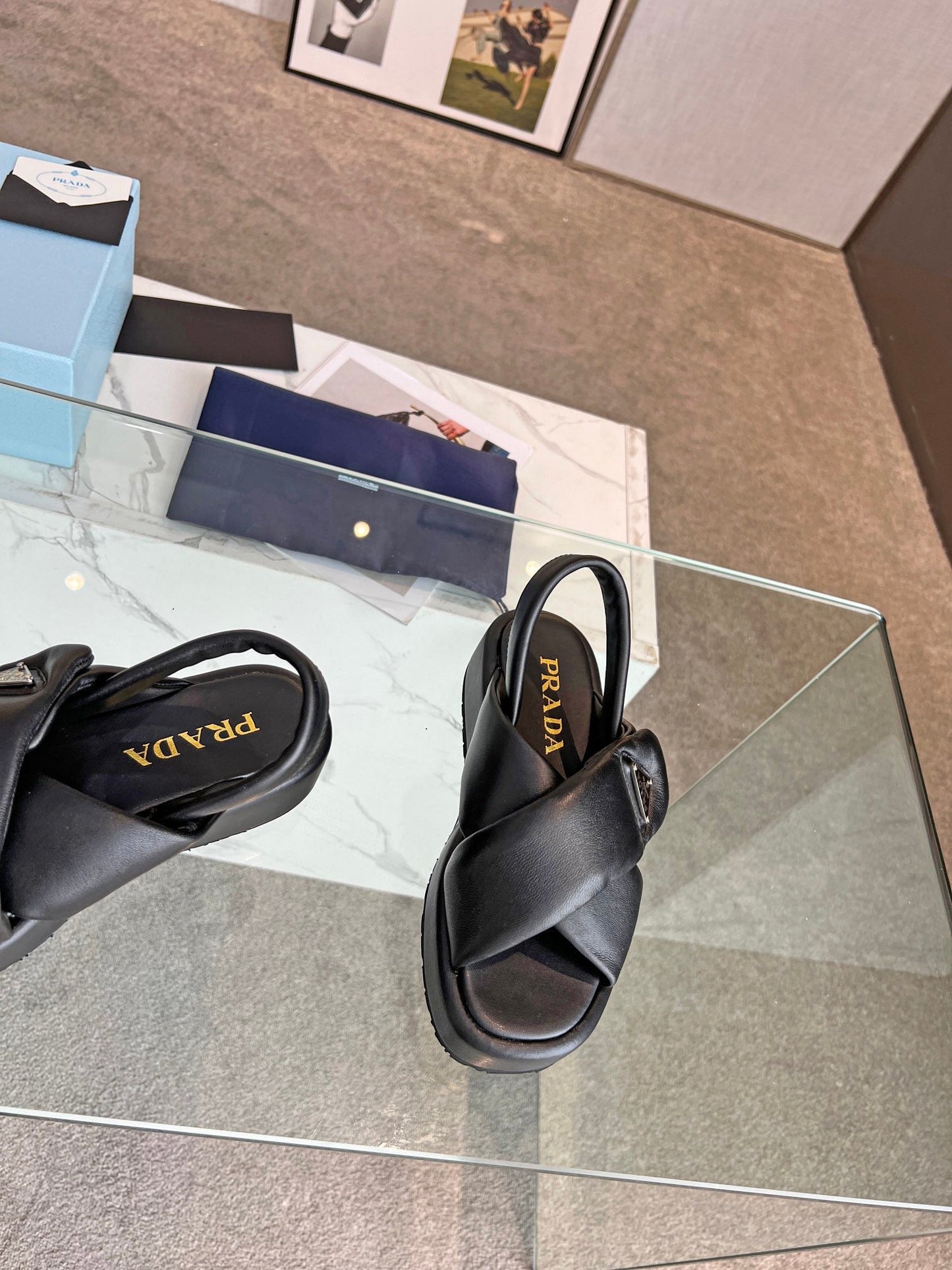 PRA PADDED NAPPA CRISSCROSS SANDALS BLACK LAMBSKIN - 35