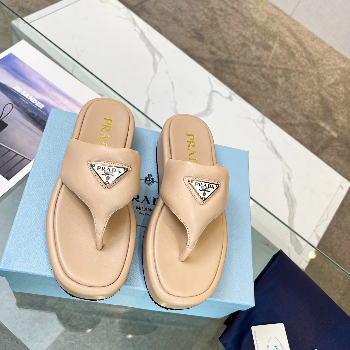 PRA SOFT PADDED NAPPA THONG WEDGE SANDALS TUSCAN LAMBSKIN - 35