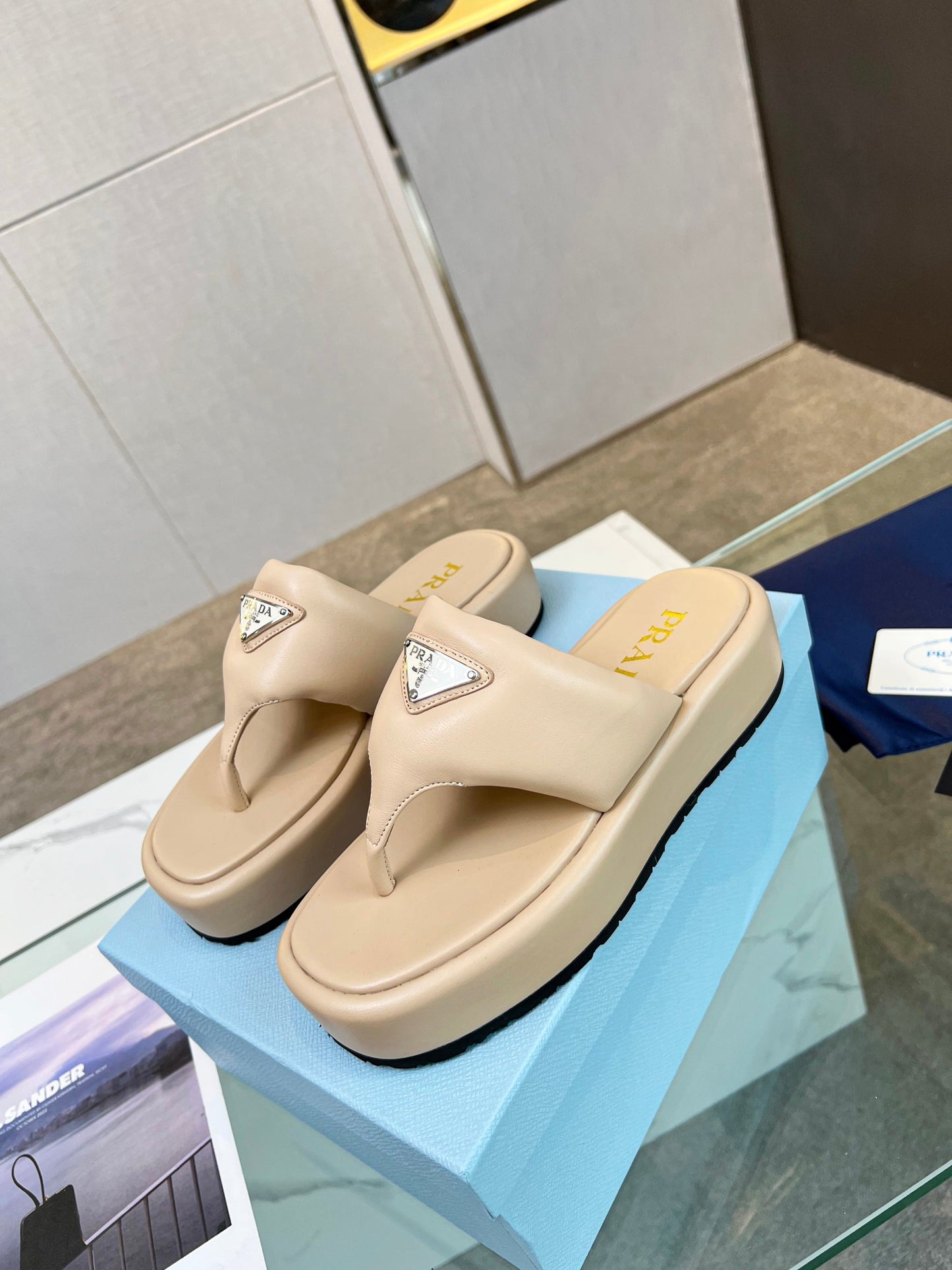 PRA SOFT PADDED NAPPA THONG WEDGE SANDALS TUSCAN LAMBSKIN - 35