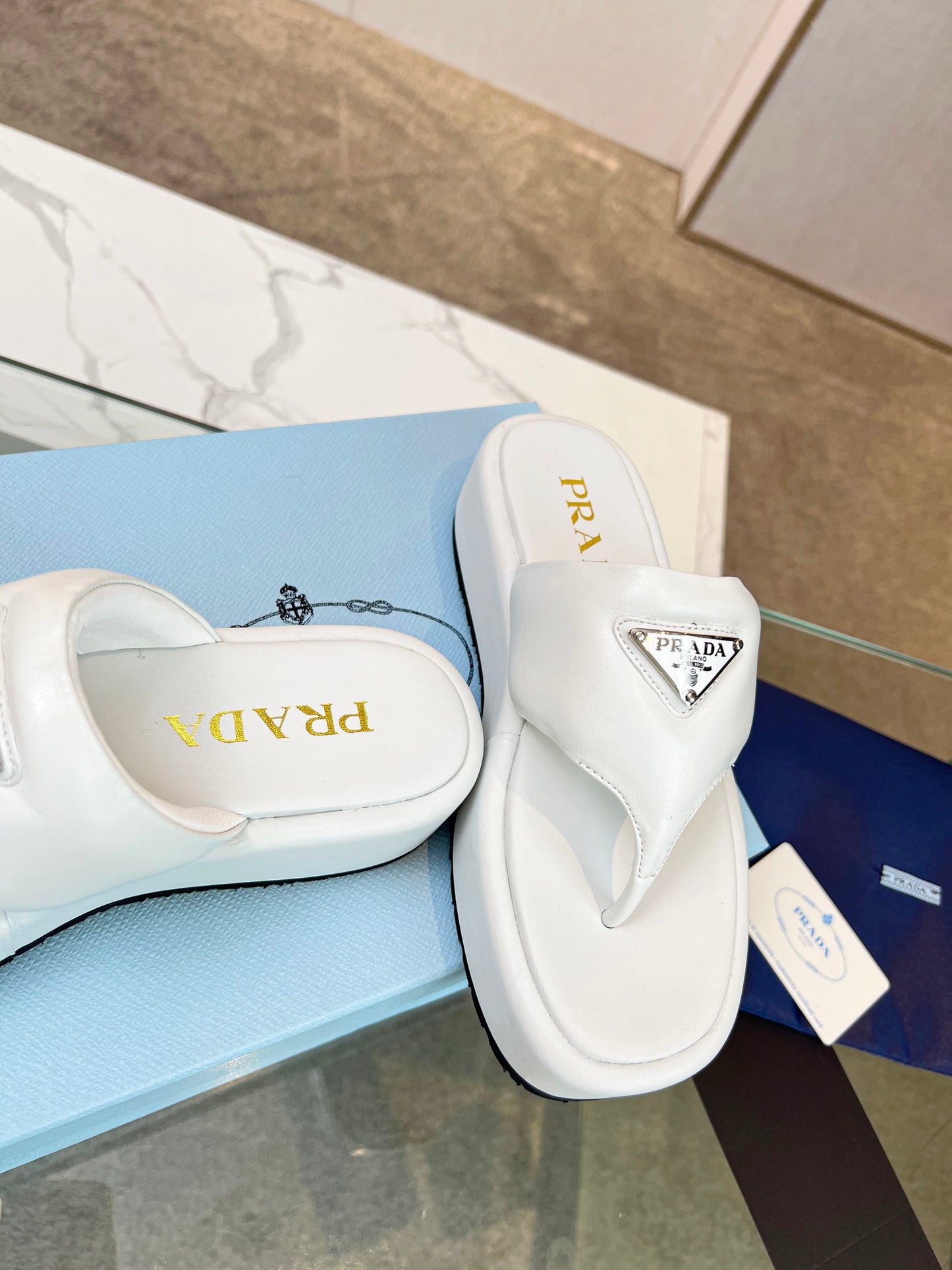 PRA SOFT PADDED NAPPA THONG WEDGE SANDALS WHITE LAMBSKIN - 35