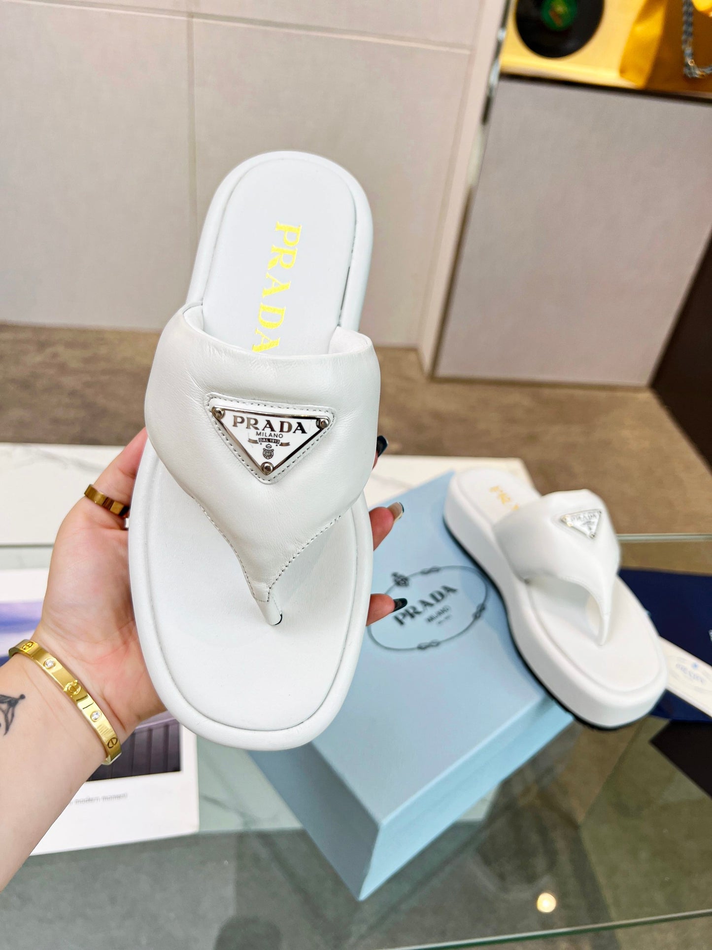 PRA SOFT PADDED NAPPA THONG WEDGE SANDALS WHITE LAMBSKIN - 35