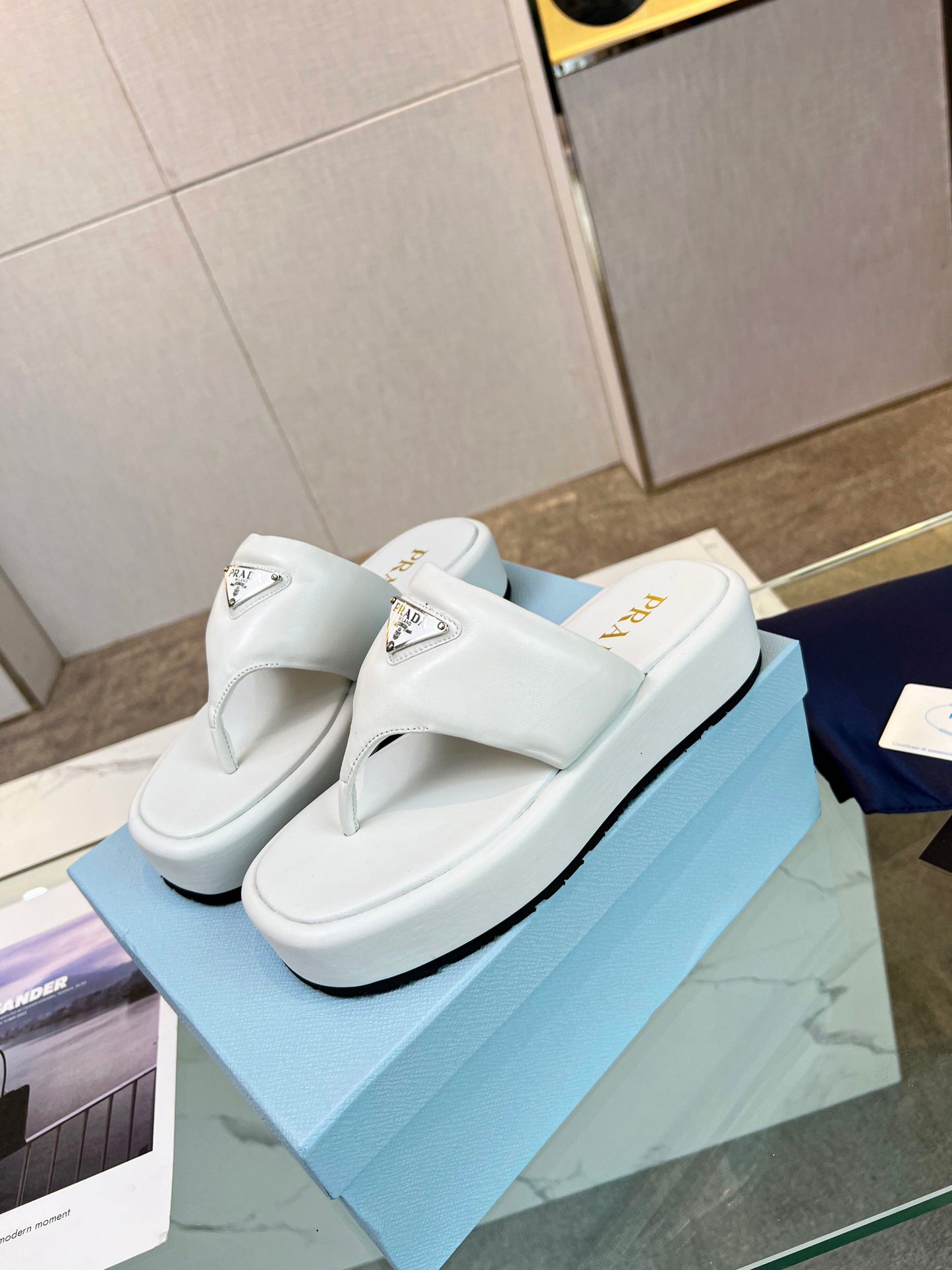PRA SOFT PADDED NAPPA THONG WEDGE SANDALS WHITE LAMBSKIN - 35