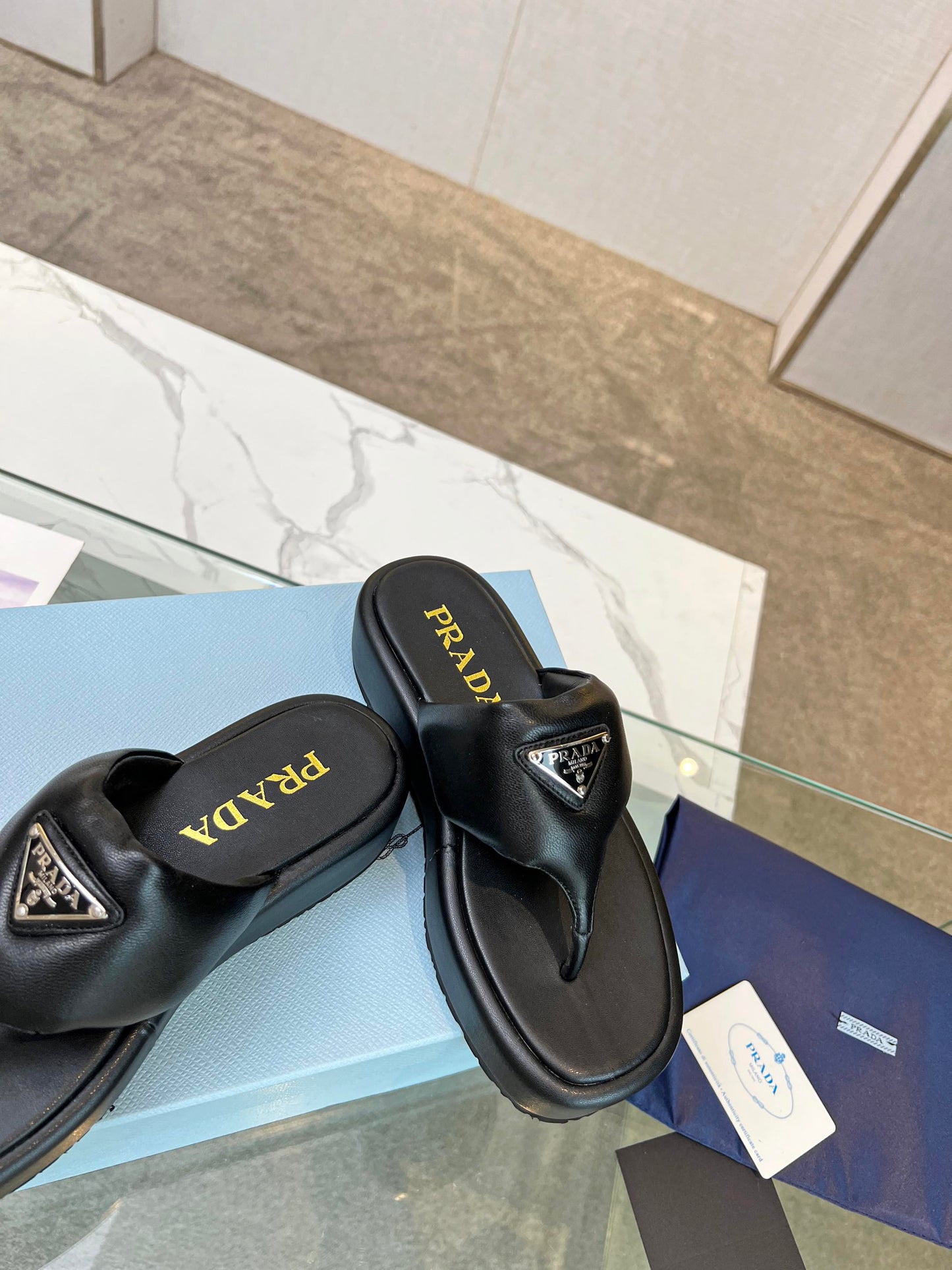 PRA SOFT PADDED NAPPA THONG WEDGE SANDALS BLACK LAMBSKIN - 35