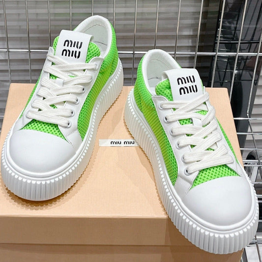 SNEAKERS THICK-SOLED SHAMROCK COLOR MESH COWHIDE - 35