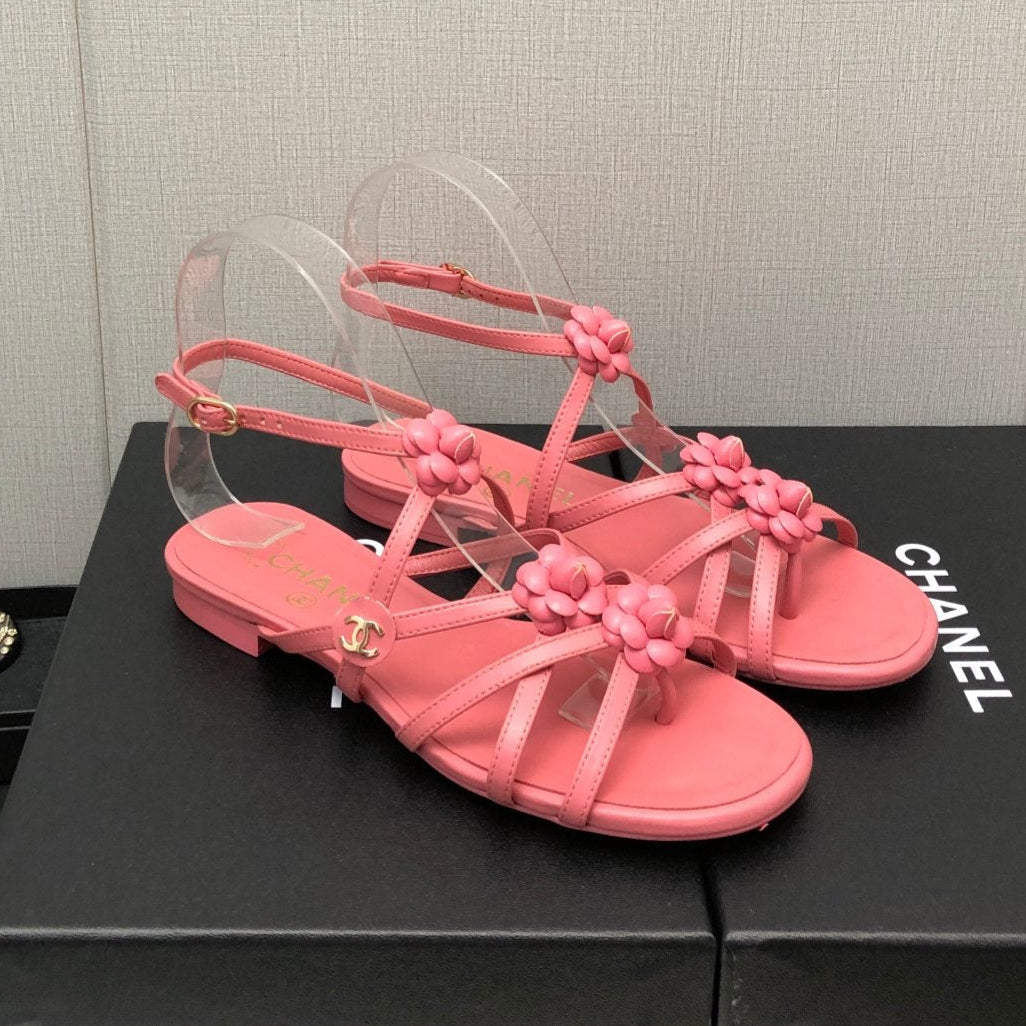 FLORAL FLAT SANDAL IN DARK PINK LAMBSKIN - 35