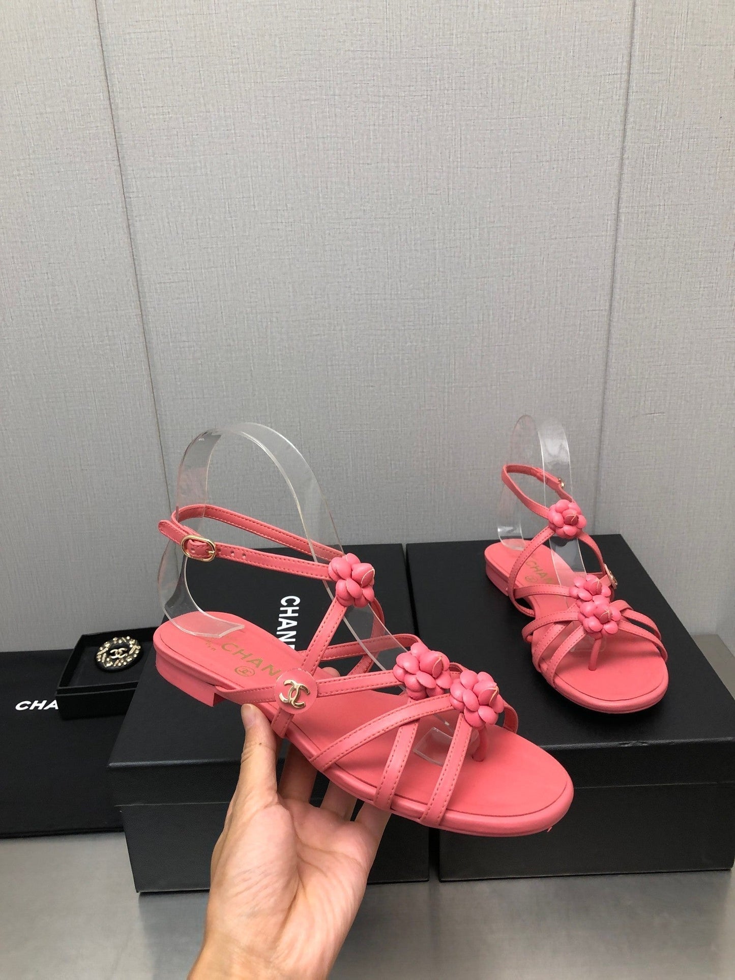 FLORAL FLAT SANDAL IN DARK PINK LAMBSKIN - 35