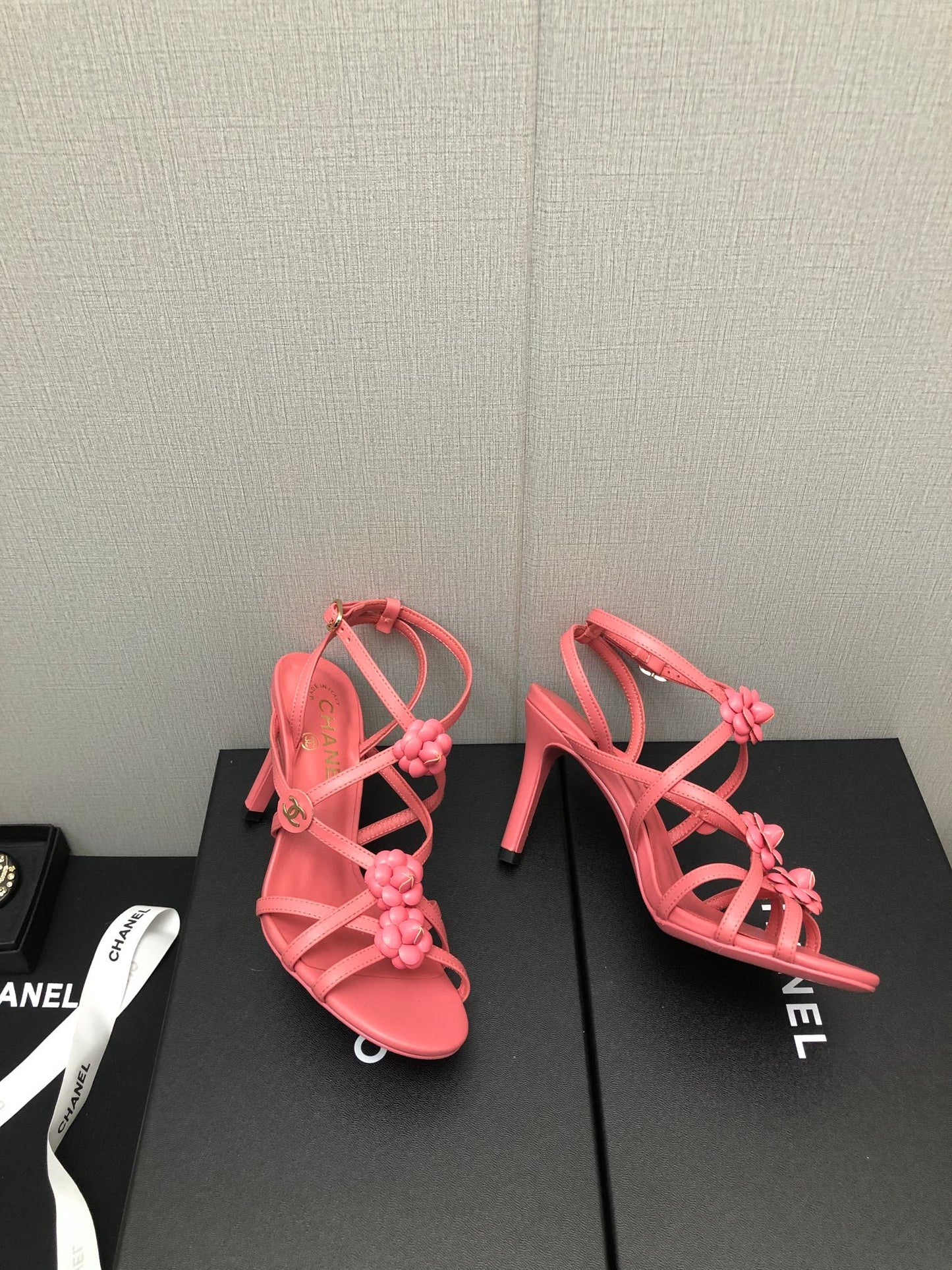 FLORAL HIGH HEEL SANDAL IN DARK PINK LAMBSKIN - 35