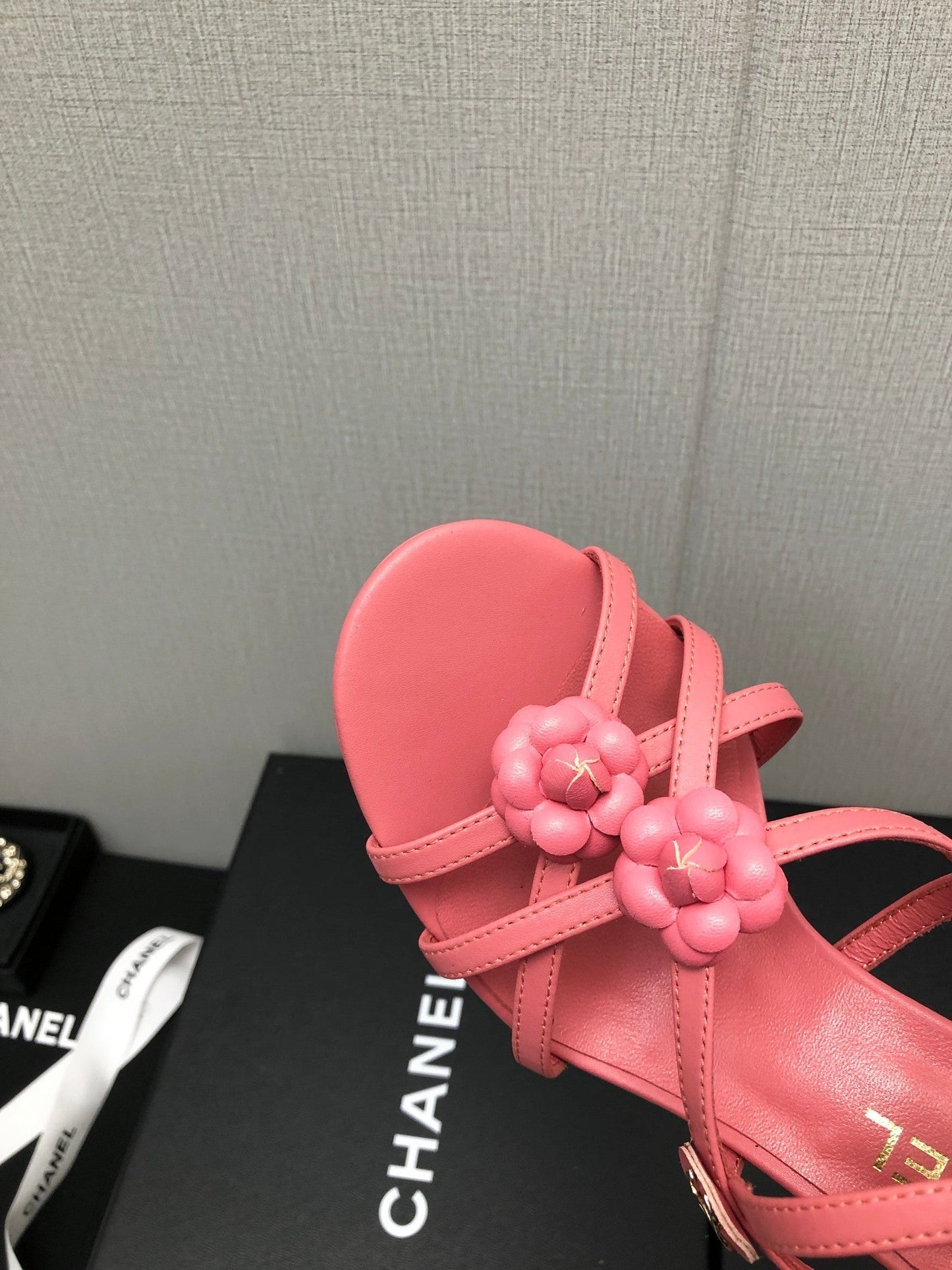 FLORAL HIGH HEEL SANDAL IN DARK PINK LAMBSKIN - 35