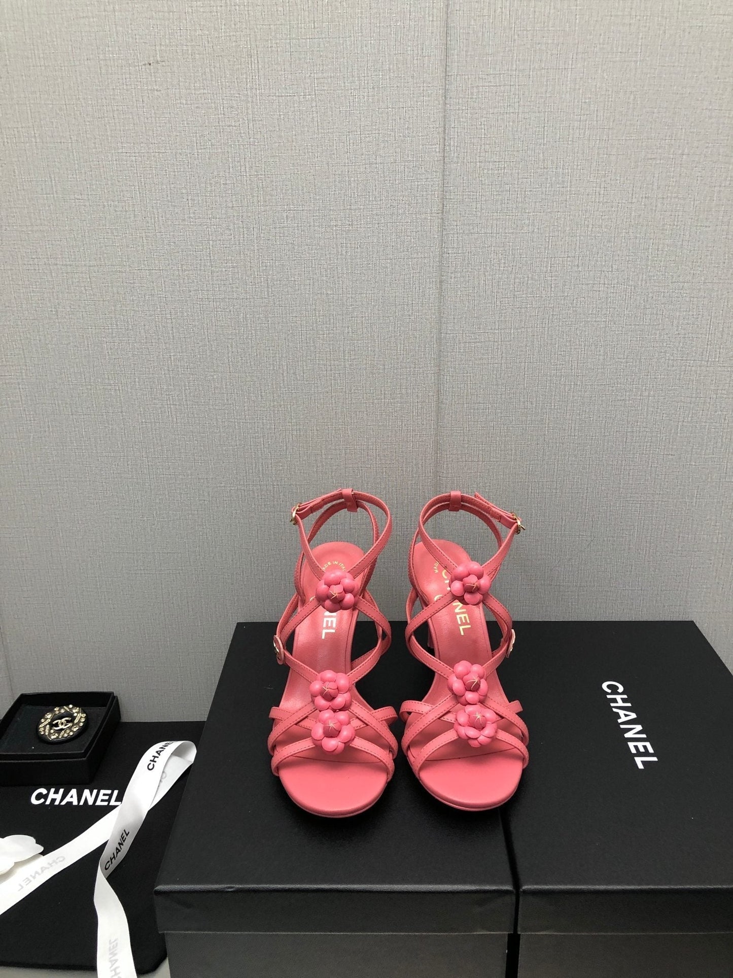 FLORAL HIGH HEEL SANDAL IN DARK PINK LAMBSKIN - 35