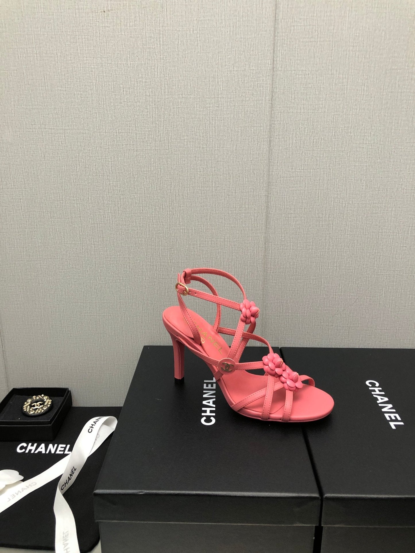 FLORAL HIGH HEEL SANDAL IN DARK PINK LAMBSKIN - 35