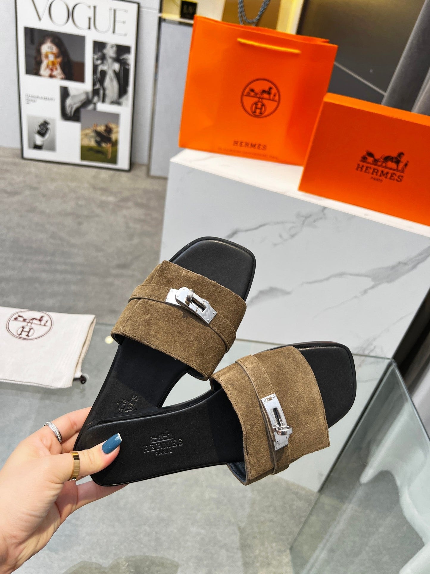 Giulia Sandal Brown Suede Black Calfskin - 35