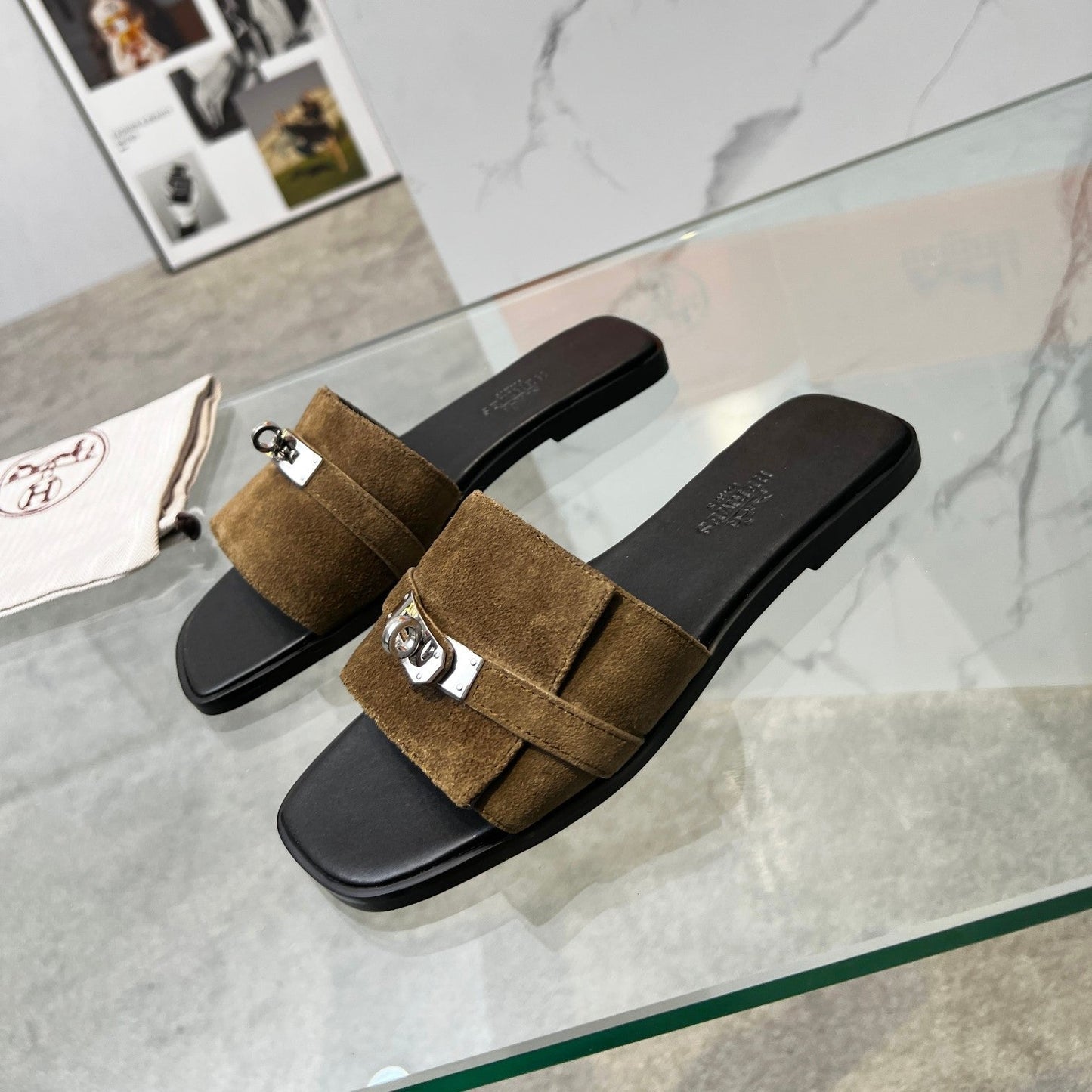 Giulia Sandal Brown Suede Black Calfskin - 35