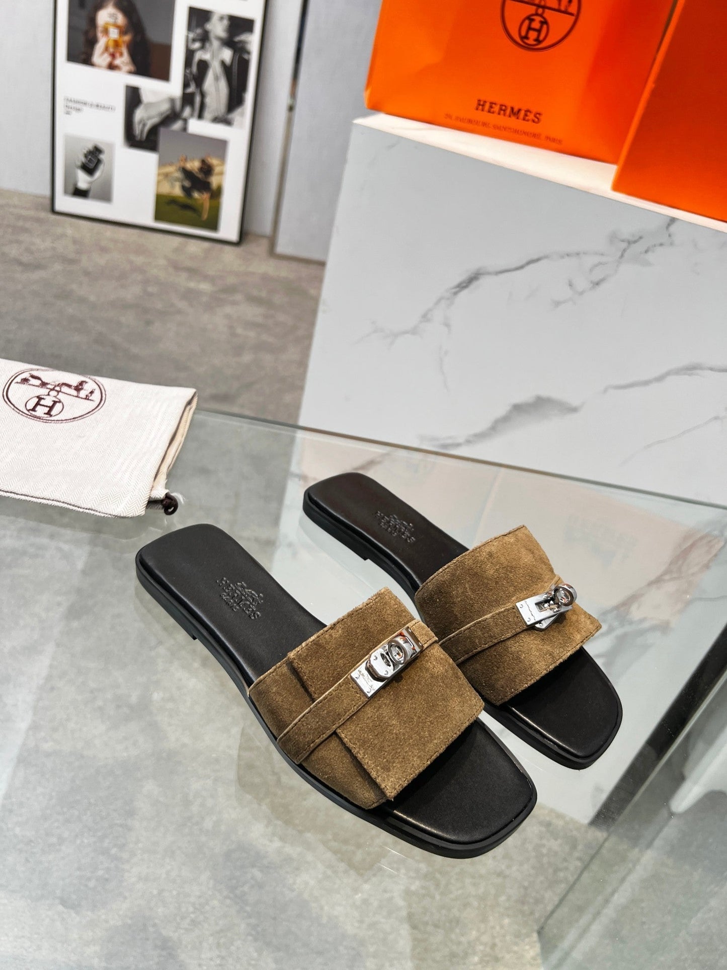 Giulia Sandal Brown Suede Black Calfskin - 35