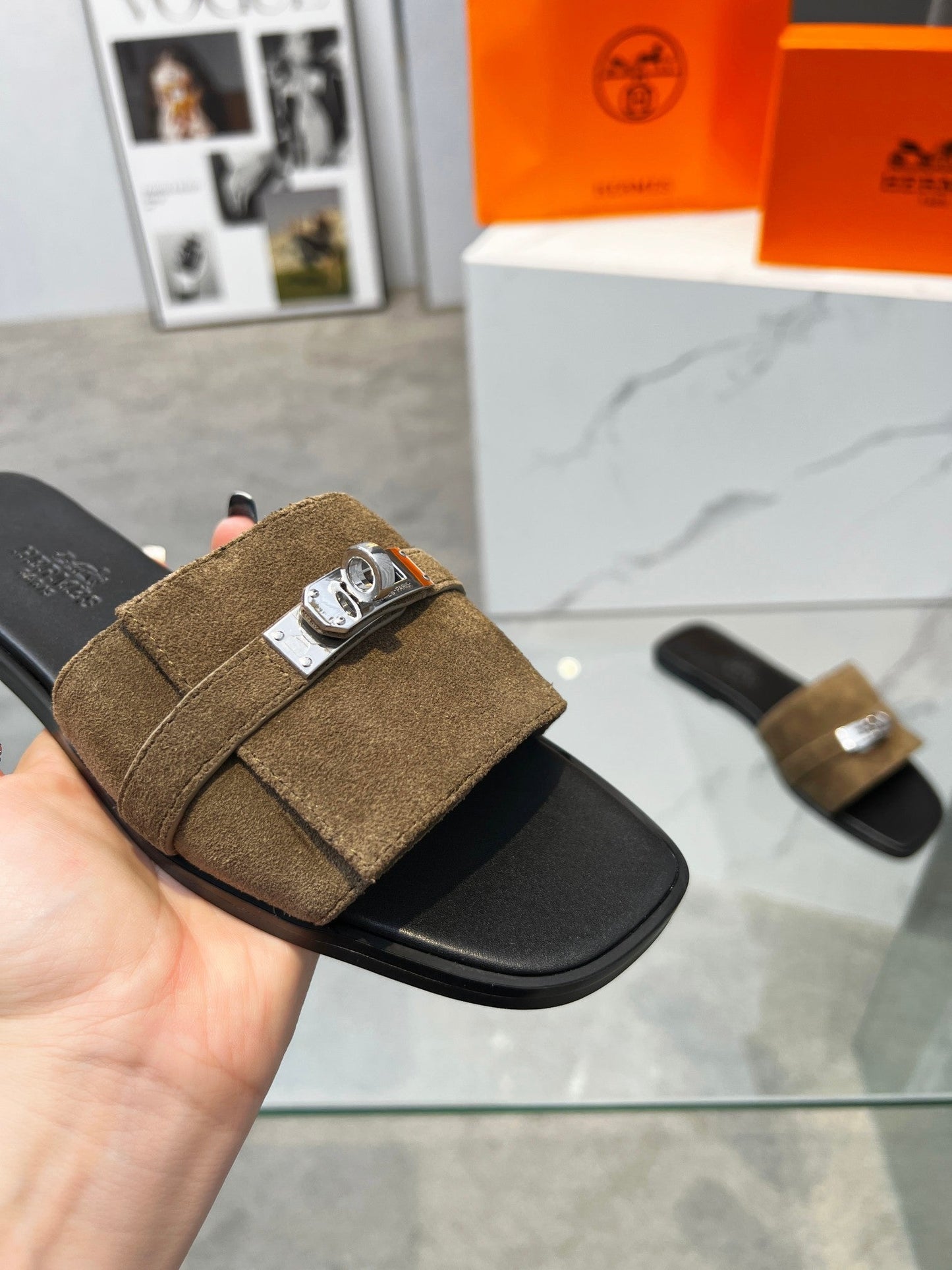 Giulia Sandal Brown Suede Black Calfskin - 35
