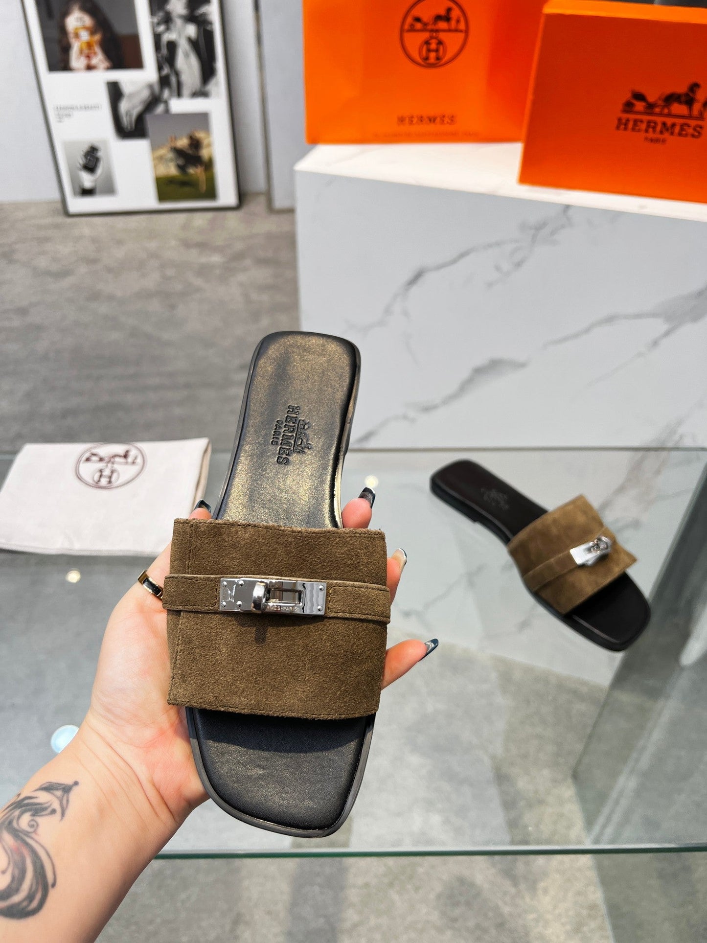 Giulia Sandal Brown Suede Black Calfskin - 35