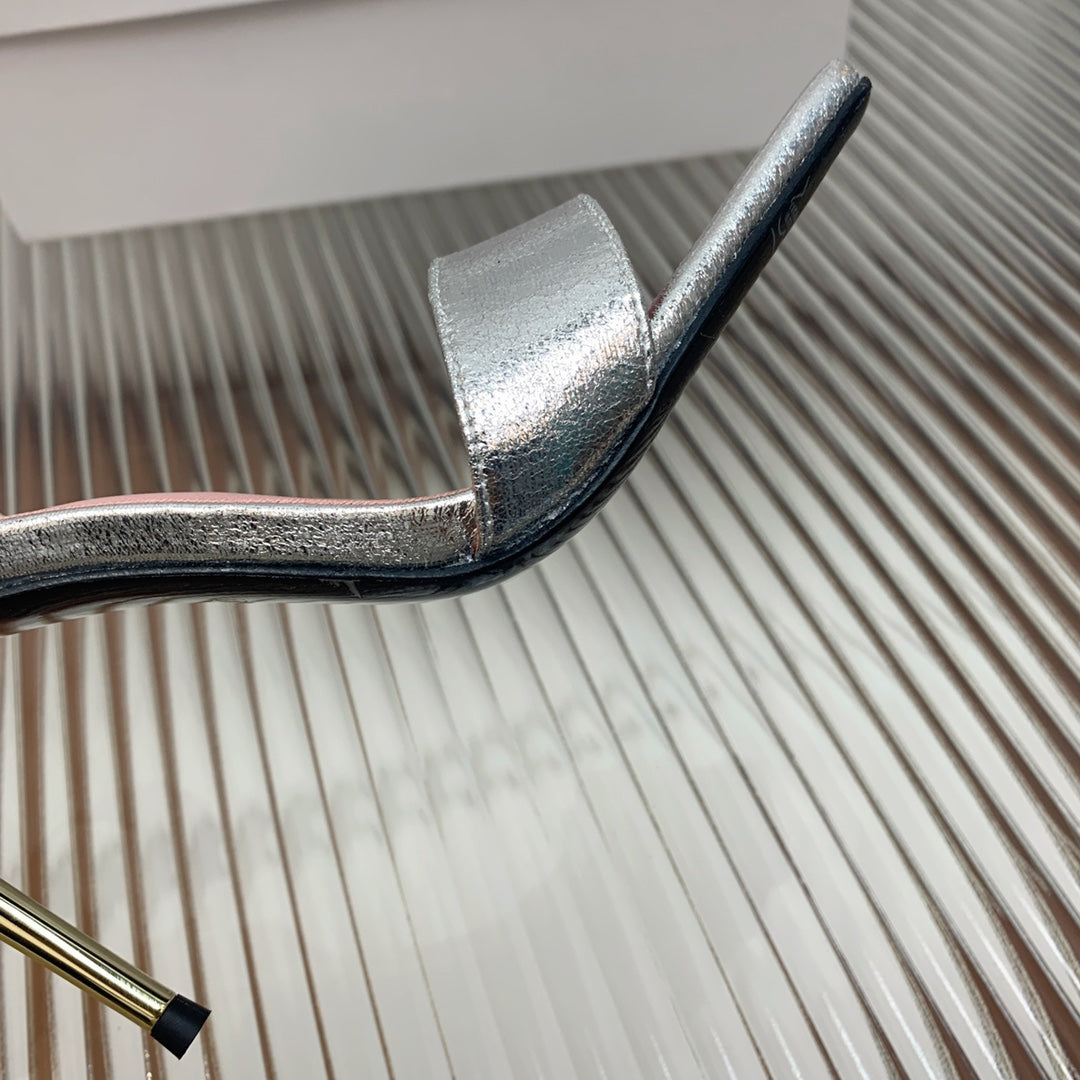 BALMAIN 25S B STRAP HIGH HEEL SANDALS 95MM IN SILVER CALFSKIN - 35