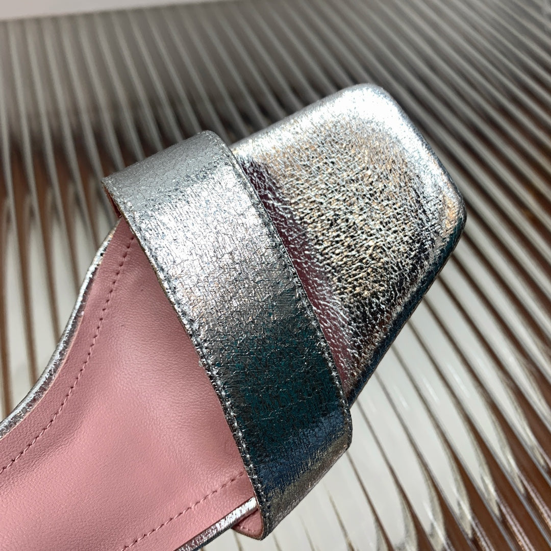BALMAIN 25S B STRAP HIGH HEEL SANDALS 95MM IN SILVER CALFSKIN - 35