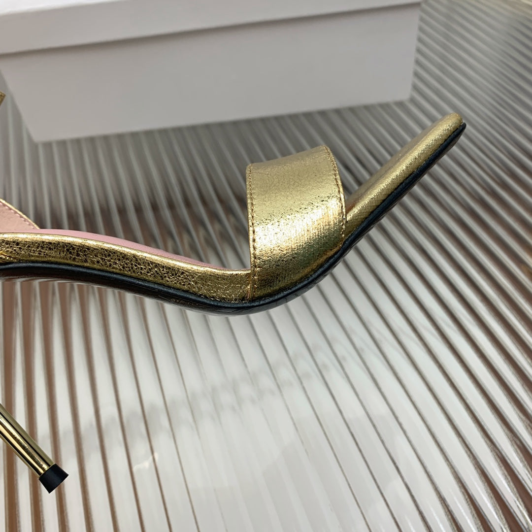 BALMAIN 25S B STRAP HIGH HEEL SANDALS 95MM IN GOLD CALFSKIN - 35