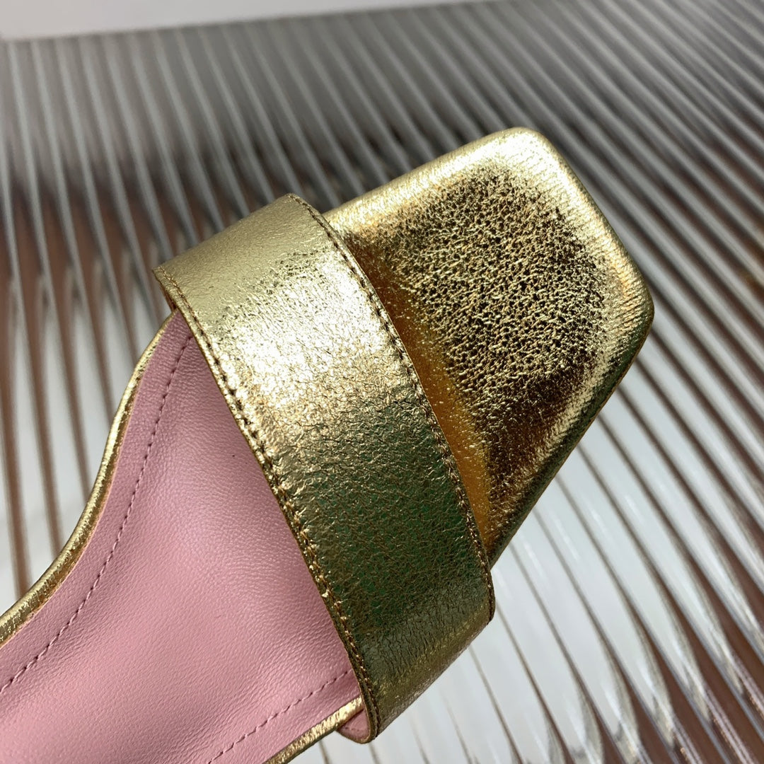 BALMAIN 25S B STRAP HIGH HEEL SANDALS 95MM IN GOLD CALFSKIN - 35
