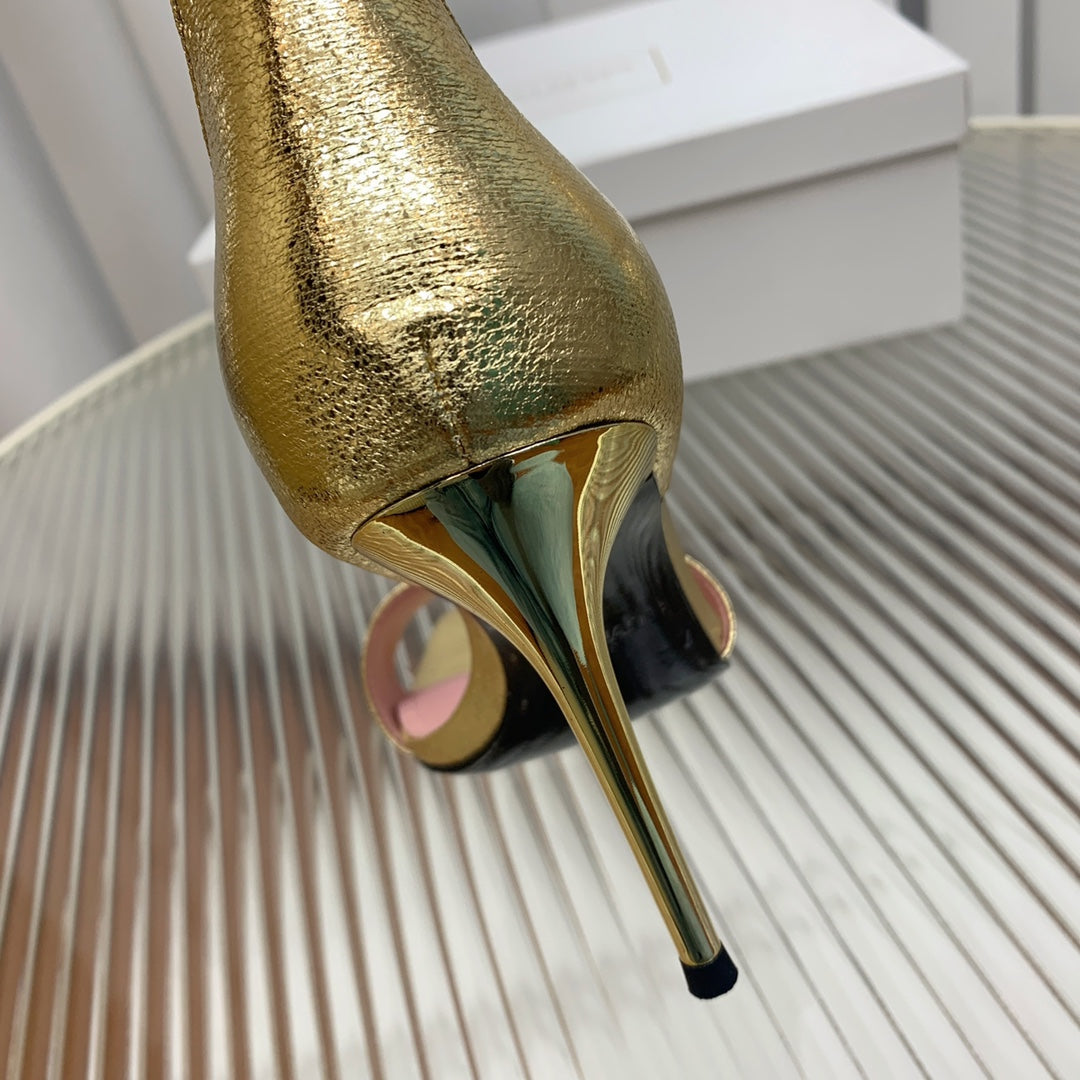 BALMAIN 25S B STRAP HIGH HEEL SANDALS 95MM IN GOLD CALFSKIN - 35