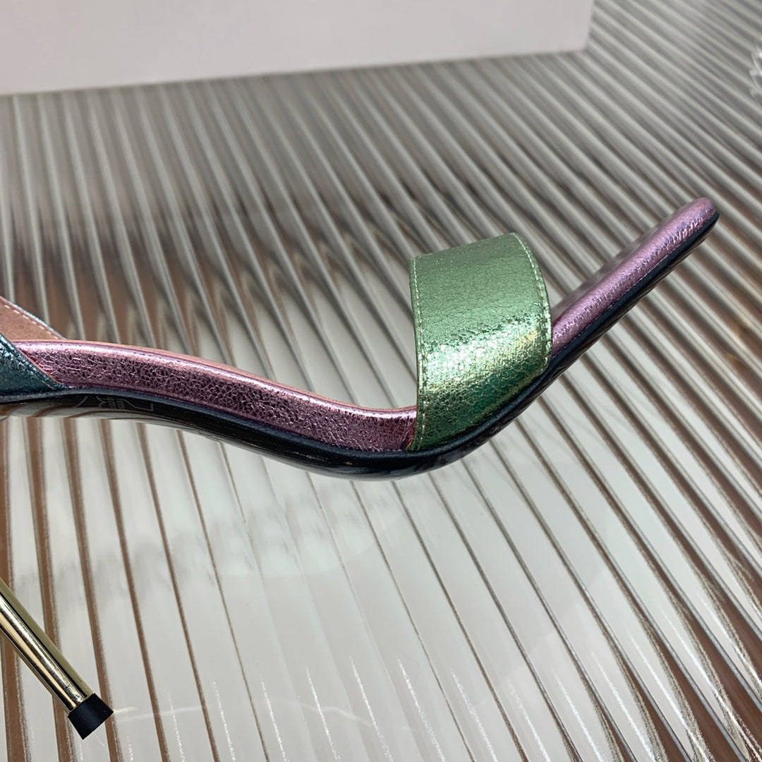 BALMAIN 25S B STRAP HIGH HEEL SANDALS 95MM IN MULTICOLOR CALFSKIN - 35