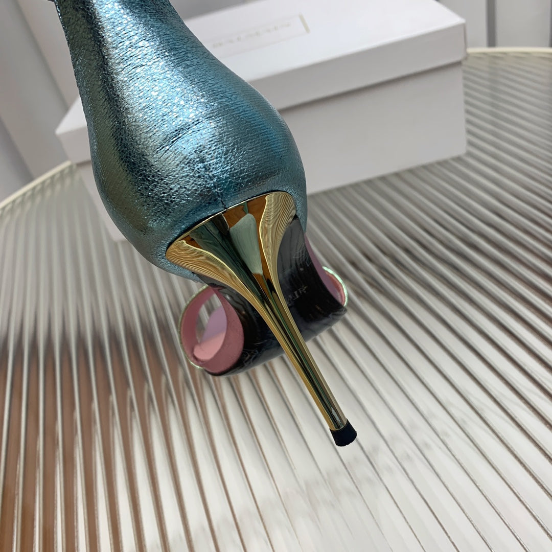 BALMAIN 25S B STRAP HIGH HEEL SANDALS 95MM IN MULTICOLOR CALFSKIN - 35