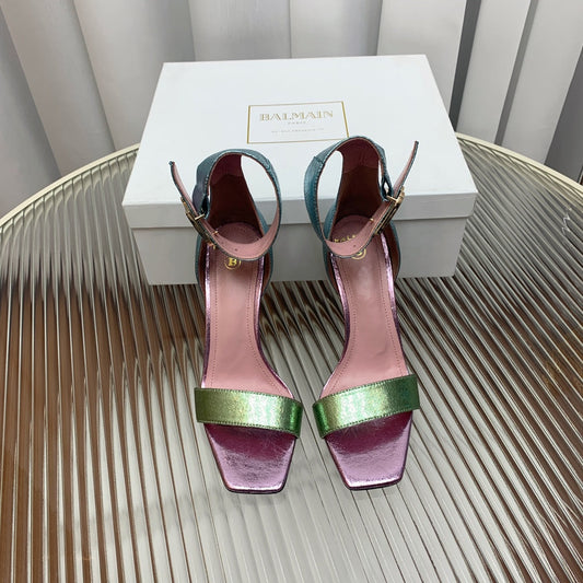 BALMAIN 25S B STRAP HIGH HEEL SANDALS 95MM IN MULTICOLOR CALFSKIN - 35