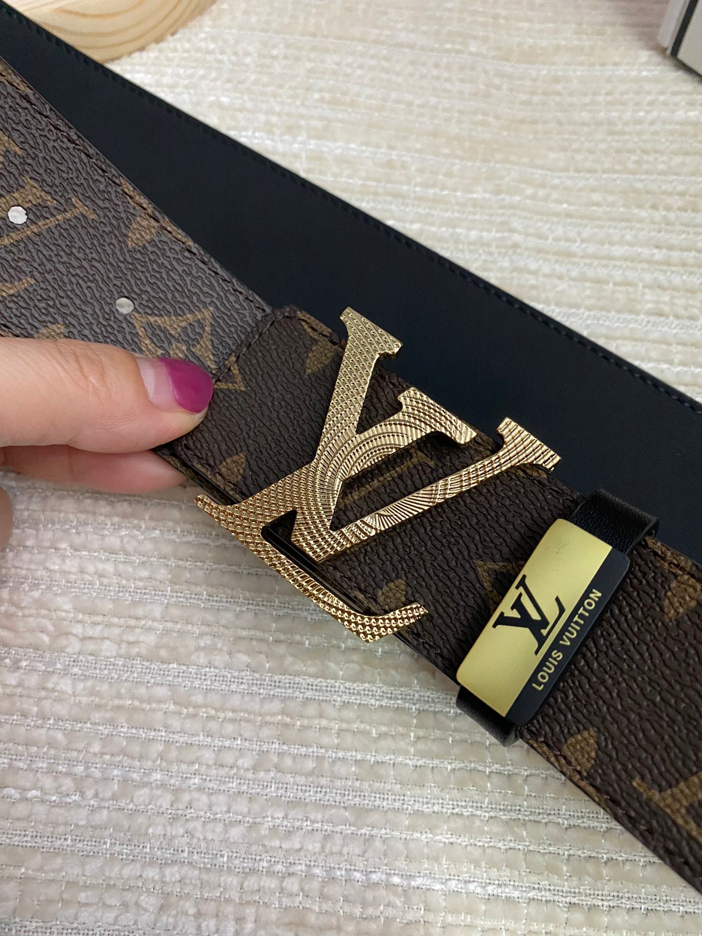 LV 25S BELT 38 MM IN DARK BROWN CALFSKIN PRINT PATTERNS 593286 - 26-28