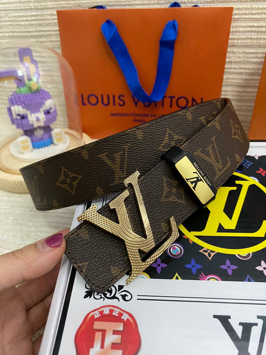 LV 25S BELT 38 MM IN DARK BROWN CALFSKIN PRINT PATTERNS 593286 - 26-28