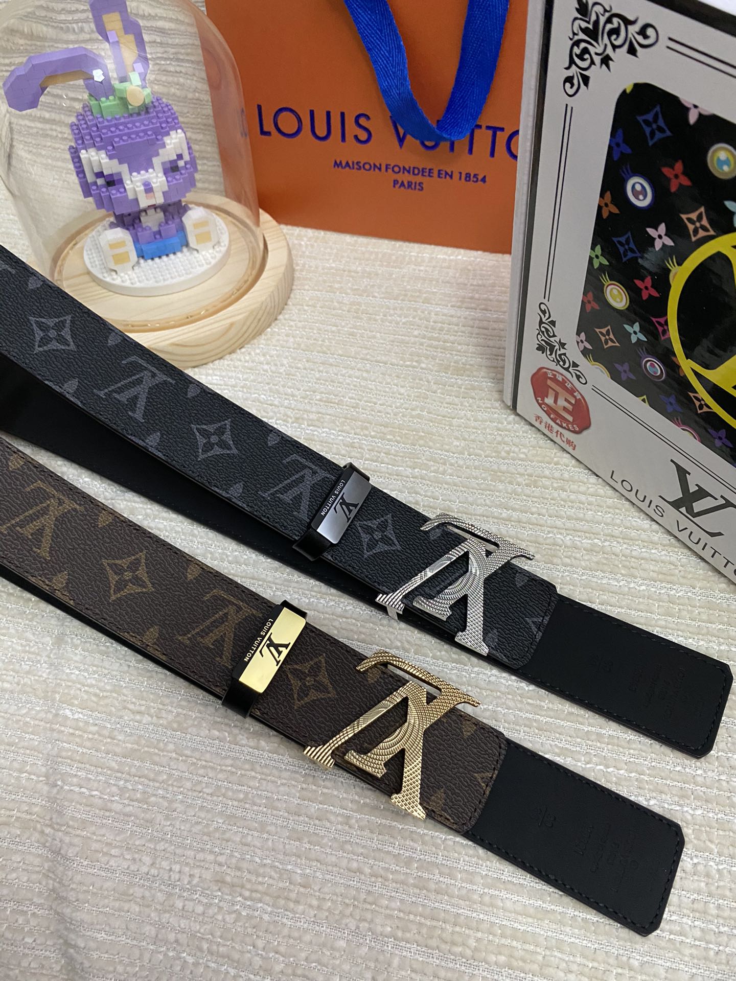 LV 25S BELT 38 MM IN BLACK CALFSKIN PRINT PATTERNS 593287 - 26-28