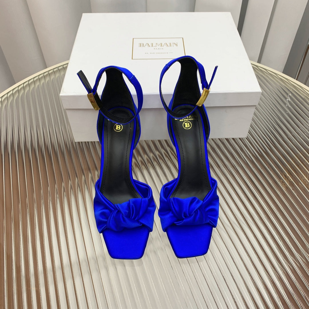 BALMAIN 25S KNOTTED HIGH HEELS 95MM IN DARK BLUE SATIN - 35
