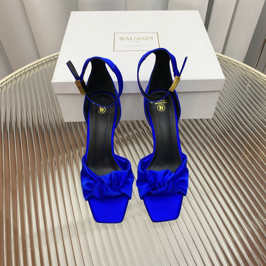 BALMAIN 25S KNOTTED HIGH HEELS 95MM IN DARK BLUE SATIN - 35
