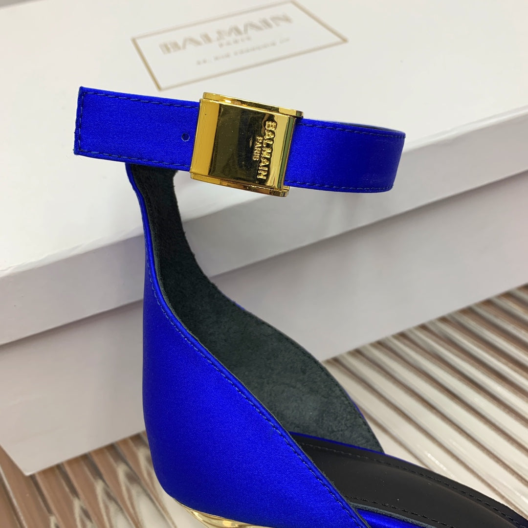 BALMAIN 25S KNOTTED HIGH HEELS 95MM IN DARK BLUE SATIN - 35