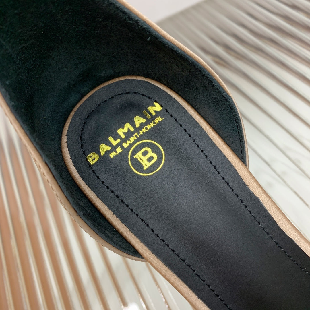 BALMAIN 25S KNOTTED HIGH HEELS 95MM IN LIGHT CARAMEL SATIN - 35