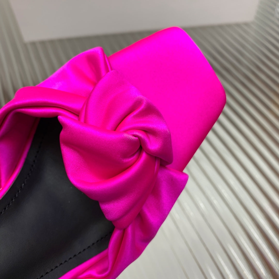 BALMAIN 25S KNOTTED HIGH HEELS 95MM IN NEON PINK SATIN - 35