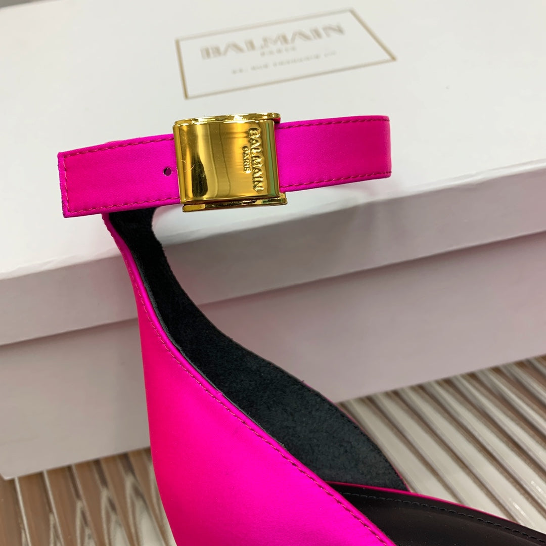 BALMAIN 25S KNOTTED HIGH HEELS 95MM IN NEON PINK SATIN - 35