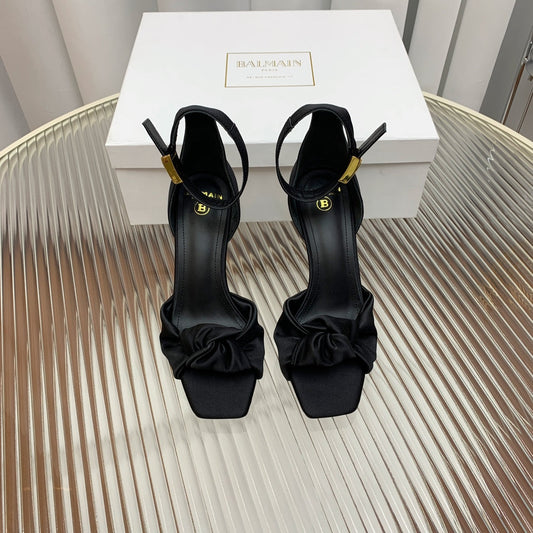 BALMAIN 25S KNOTTED HIGH HEELS 95MM IN BLACK SATIN - 35