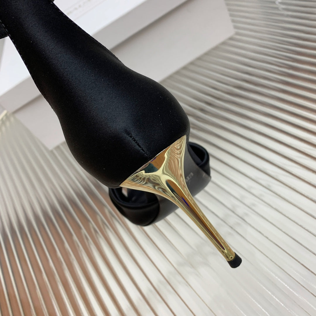BALMAIN 25S KNOTTED HIGH HEELS 95MM IN BLACK SATIN - 35