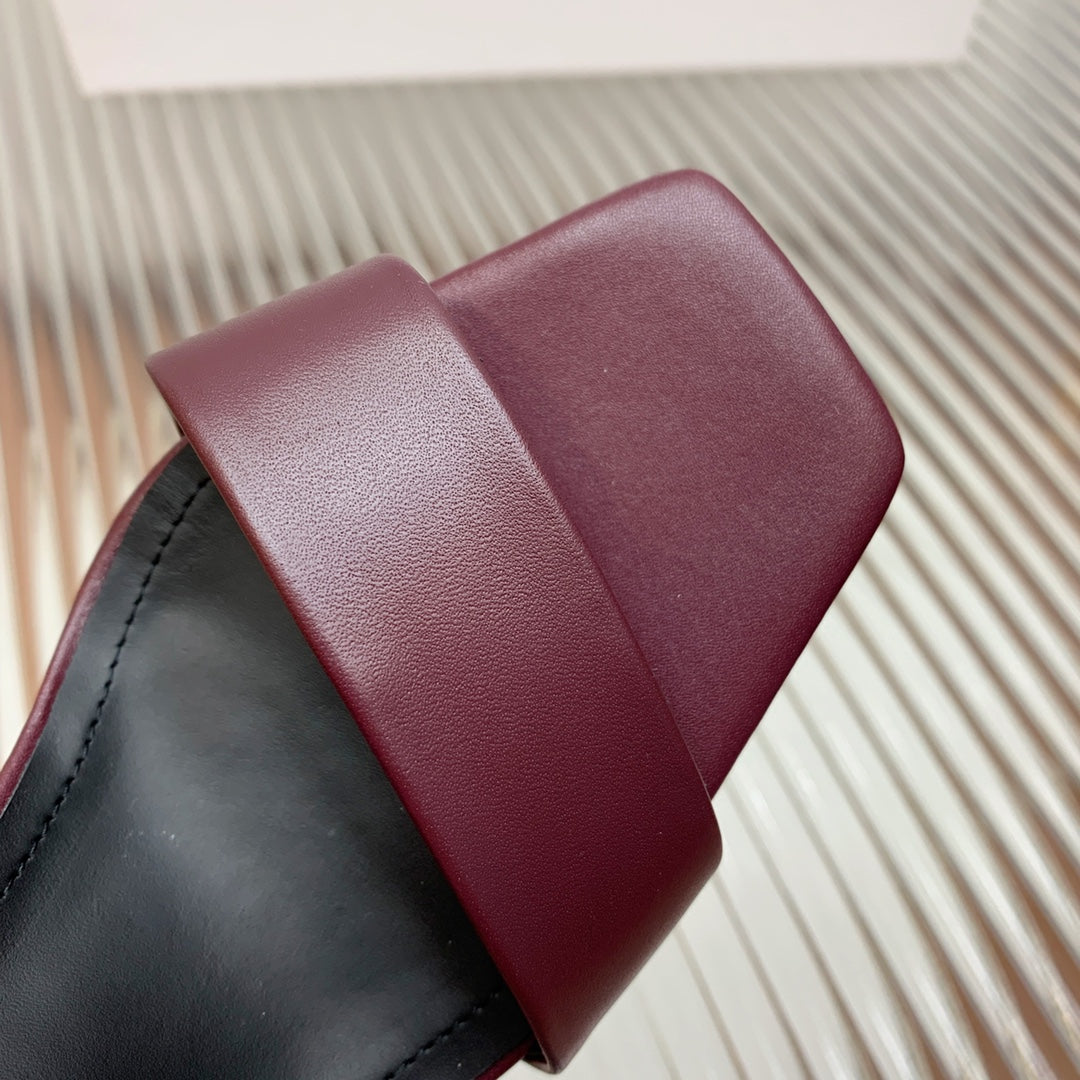 BALMAIN 25S CROSSOVER STRAP HIGH HEELS 95MM IN ROSEWOOD CALFSKIN - 35