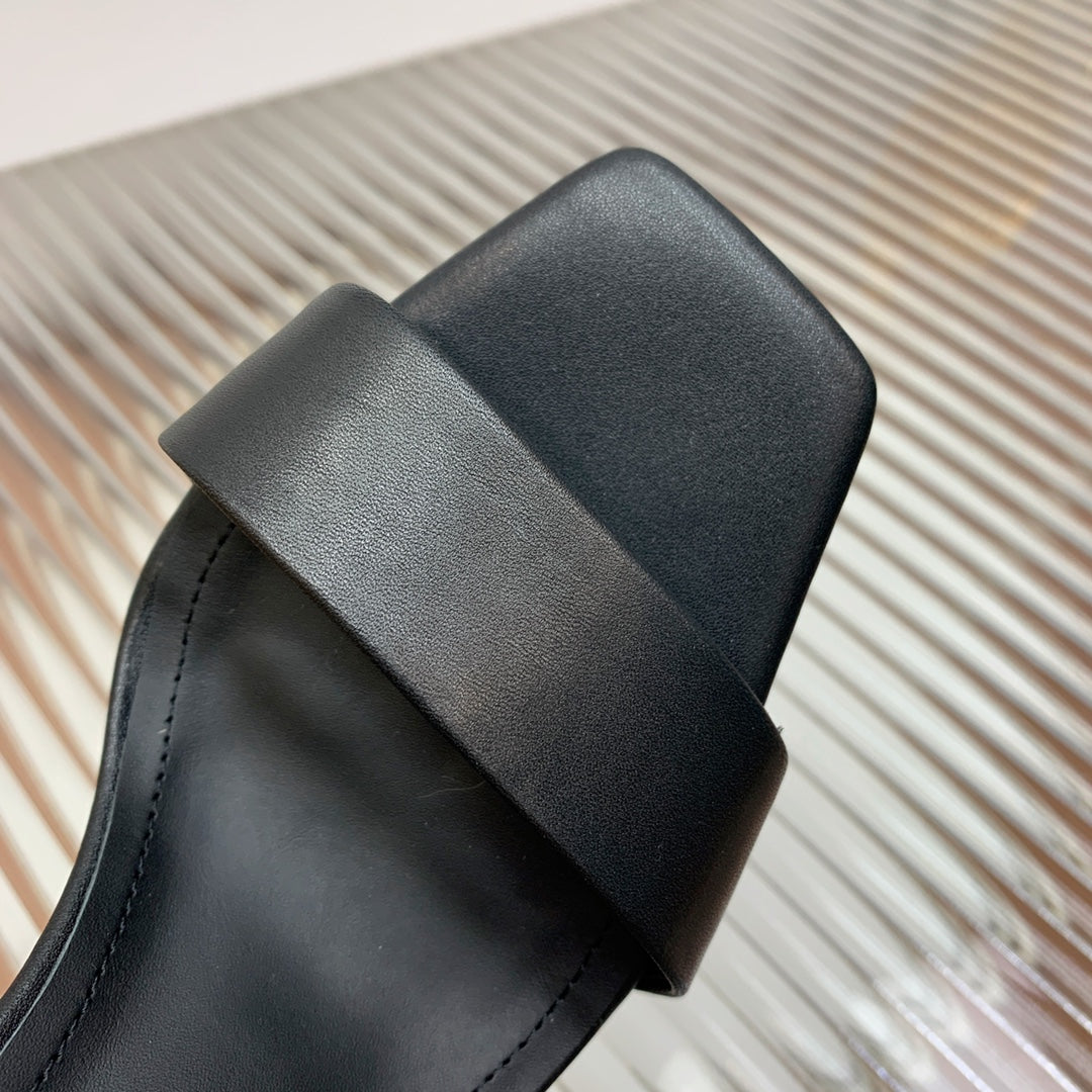 BALMAIN 25S CROSSOVER STRAP HIGH HEELS 95MM IN BLACK CALFSKIN - 35