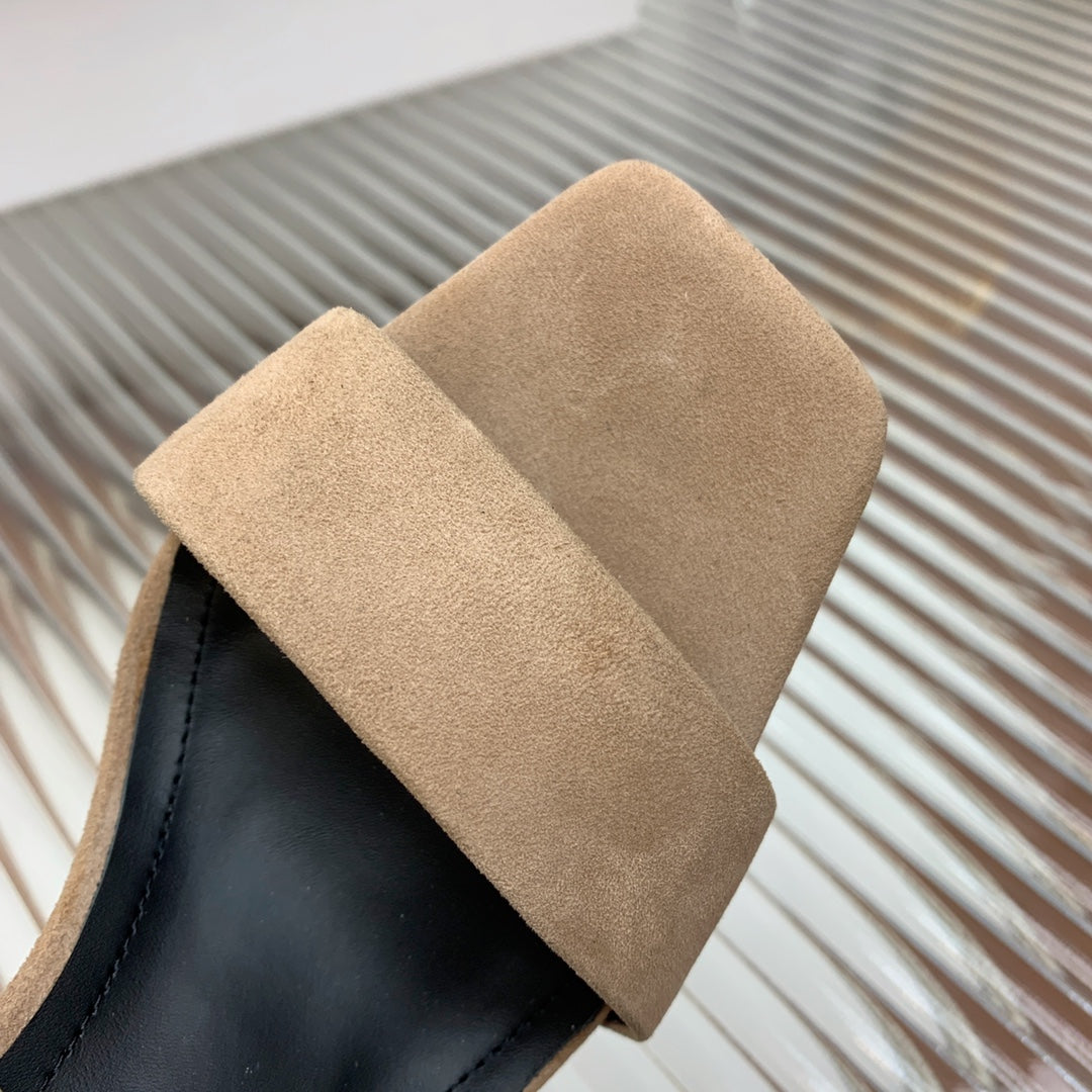 BALMAIN 25S CROSSOVER STRAP HIGH HEELS 95MM IN LIGHT BROWN SUEDE - 35