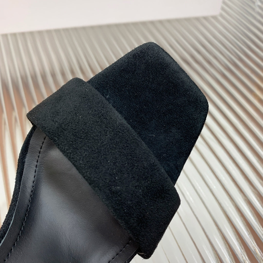 BALMAIN 25S CROSSOVER STRAP HIGH HEELS 95MM IN BLACK SUEDE - 35