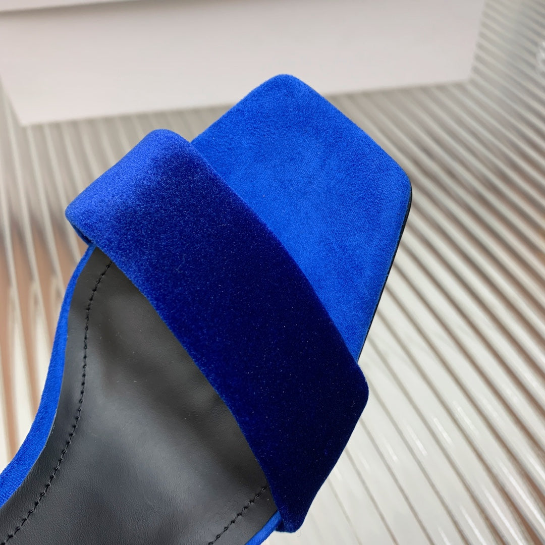 BALMAIN 25S MONETA HEELED SANDALS 95MM IN DARK BLUE VELVET - 35